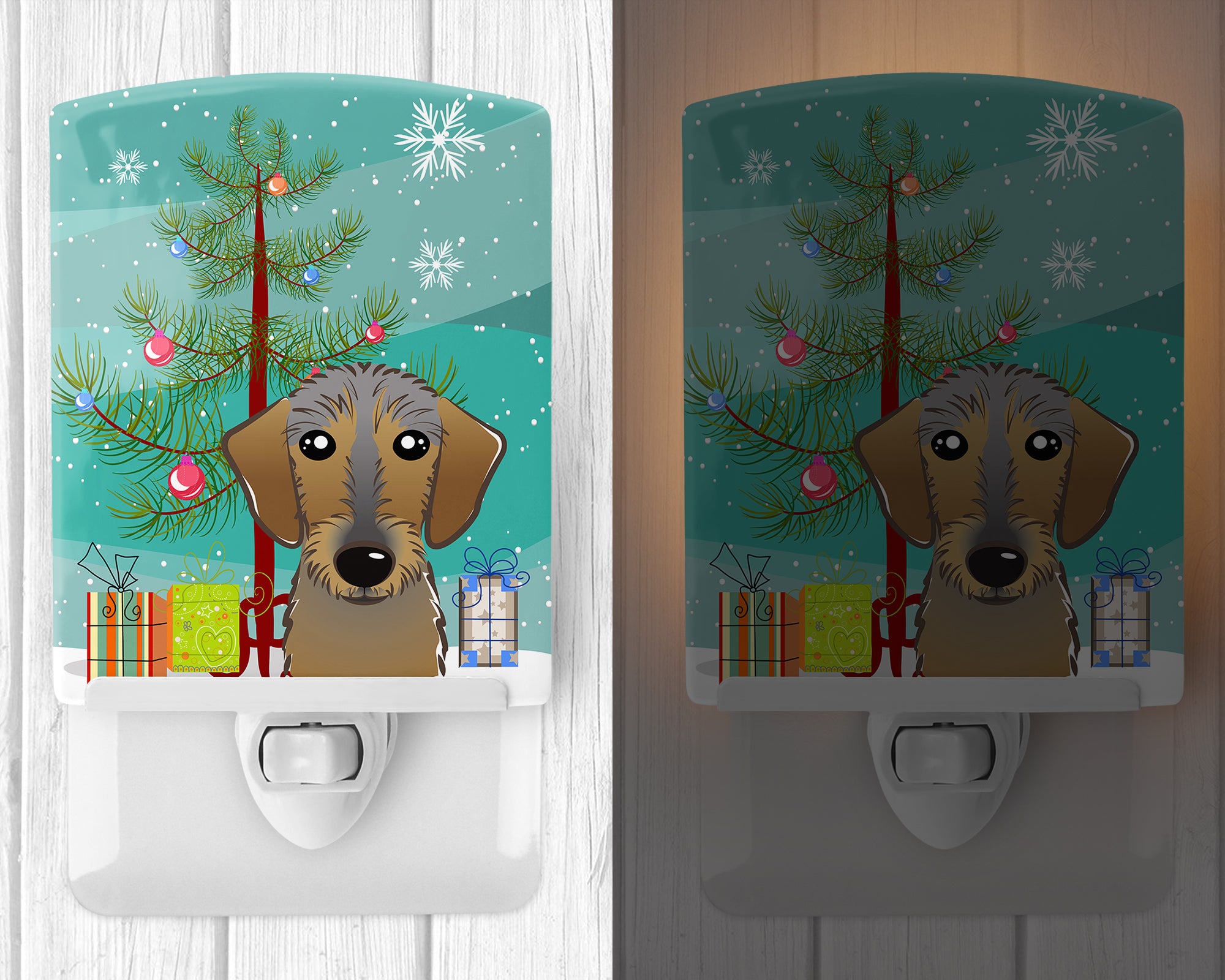 Christmas Tree and Wirehaired Dachshund Ceramic Night Light BB1605CNL - the-store.com