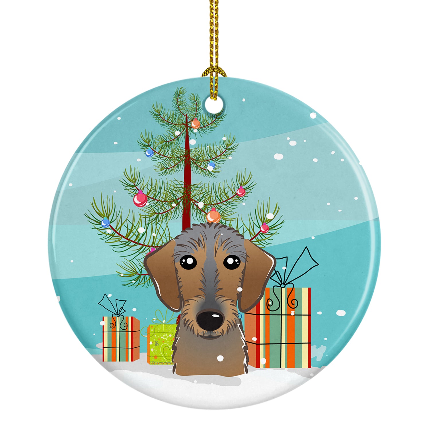 Christmas Tree and Wirehaired Dachshund Ceramic Ornament BB1605CO1 - the-store.com