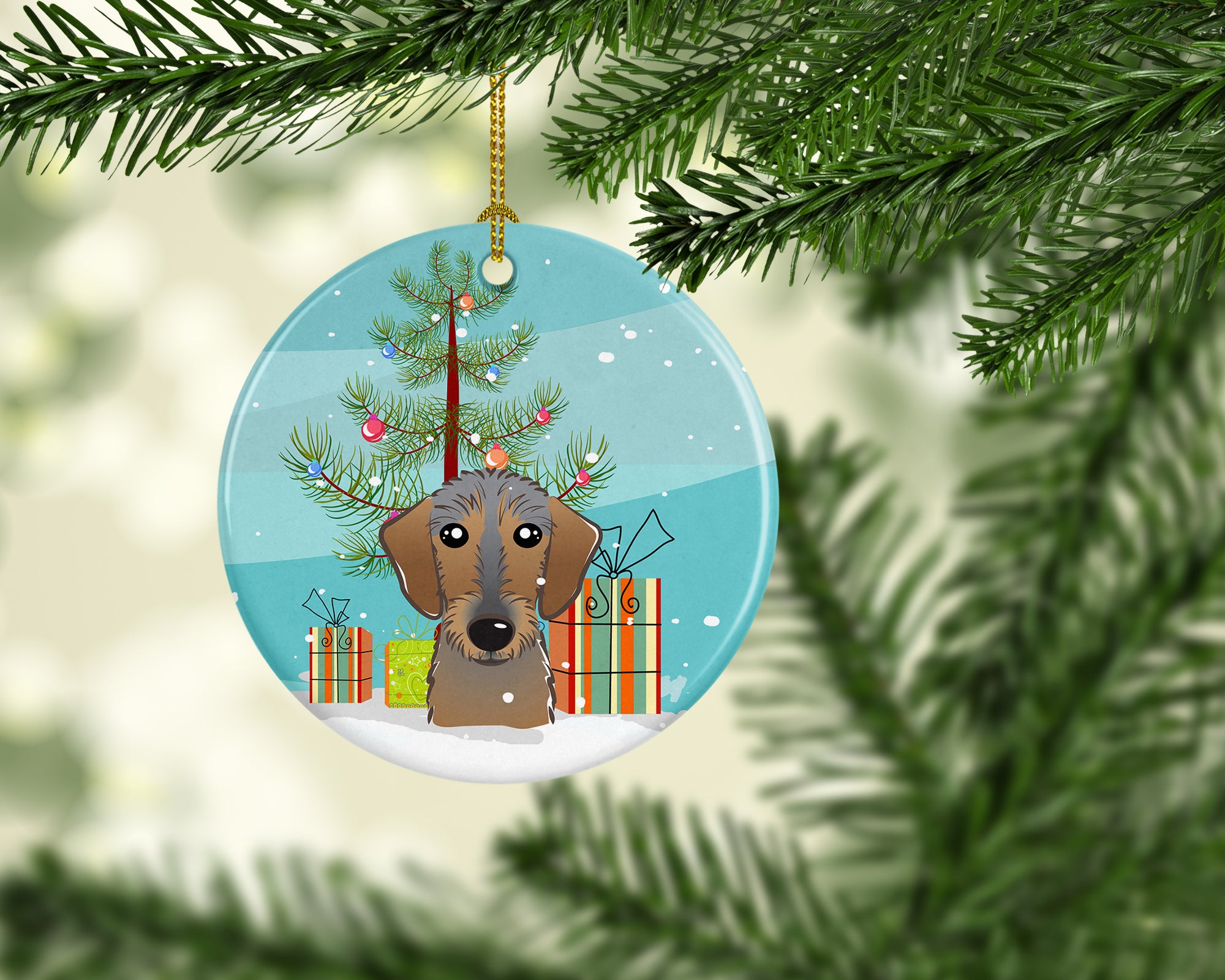 Christmas Tree and Wirehaired Dachshund Ceramic Ornament BB1605CO1 - the-store.com