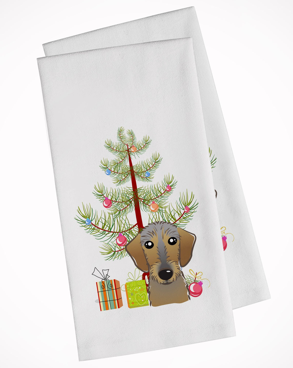 Christmas Tree and Wirehaired Dachshund White Kitchen Towel Set of 2 BB1605WTKT by Caroline&#39;s Treasures