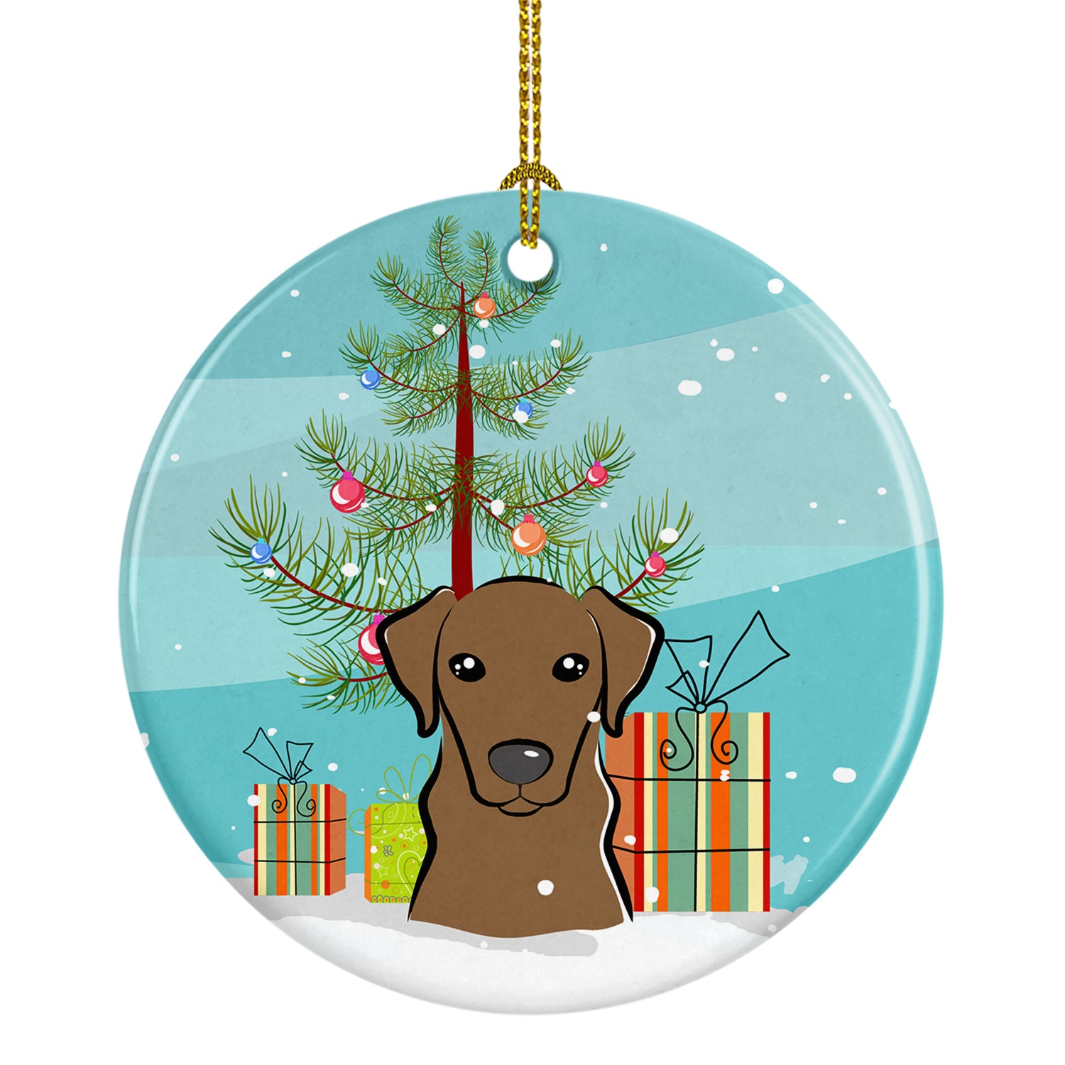 Christmas Tree and Chocolate Labrador Ceramic Ornament BB1606CO1 - the-store.com