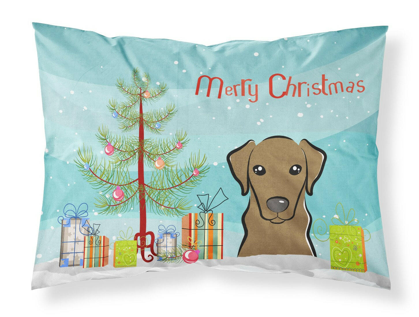 Christmas Tree and Chocolate Labrador Fabric Standard Pillowcase BB1606PILLOWCASE by Caroline's Treasures