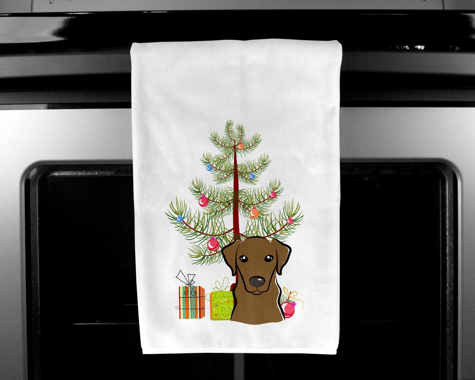 Christmas Tree and Chocolate Labrador White Kitchen Towel Set of 2 BB1606WTKT by Caroline's Treasures