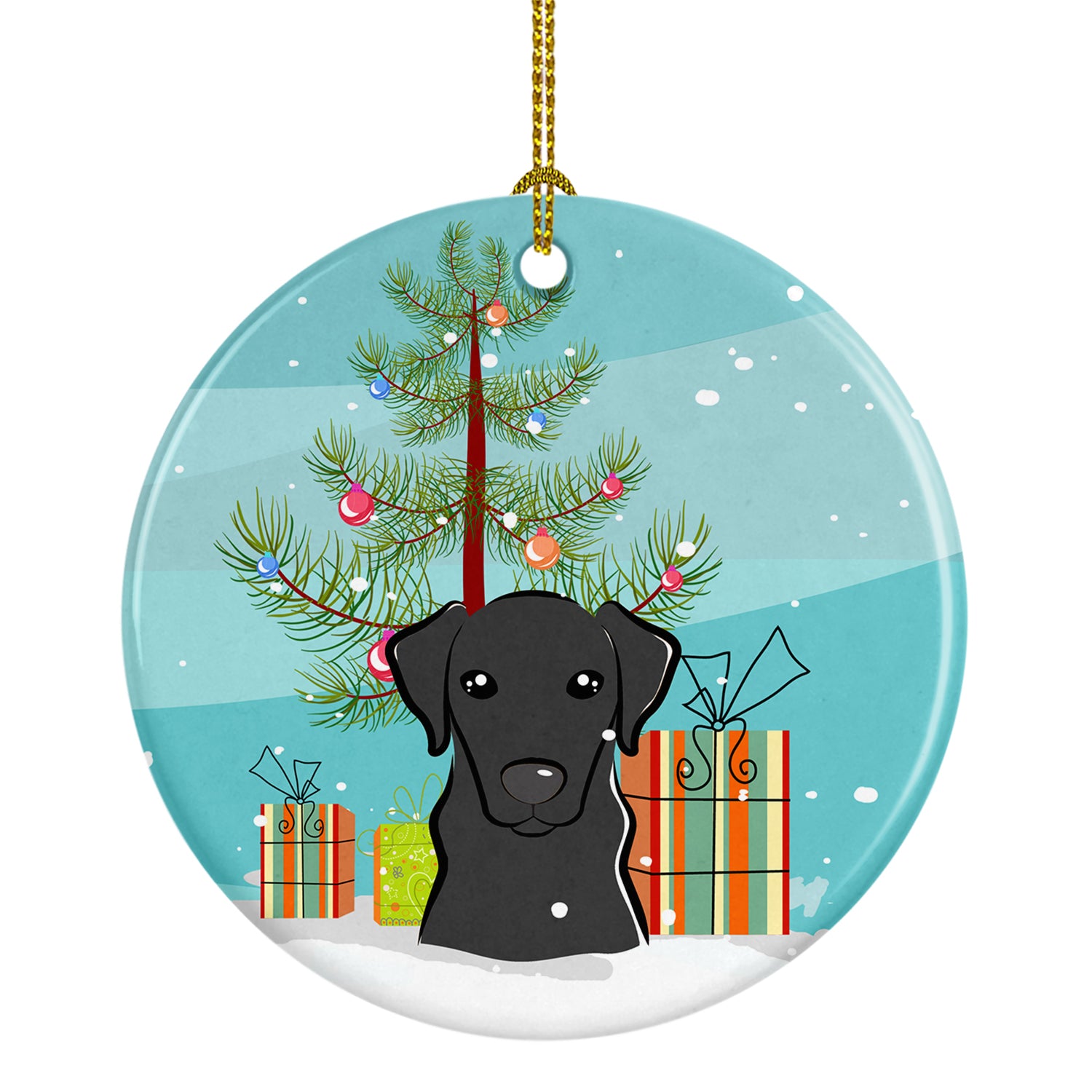 Christmas Tree and Black Labrador Ceramic Ornament BB1607CO1 - the-store.com