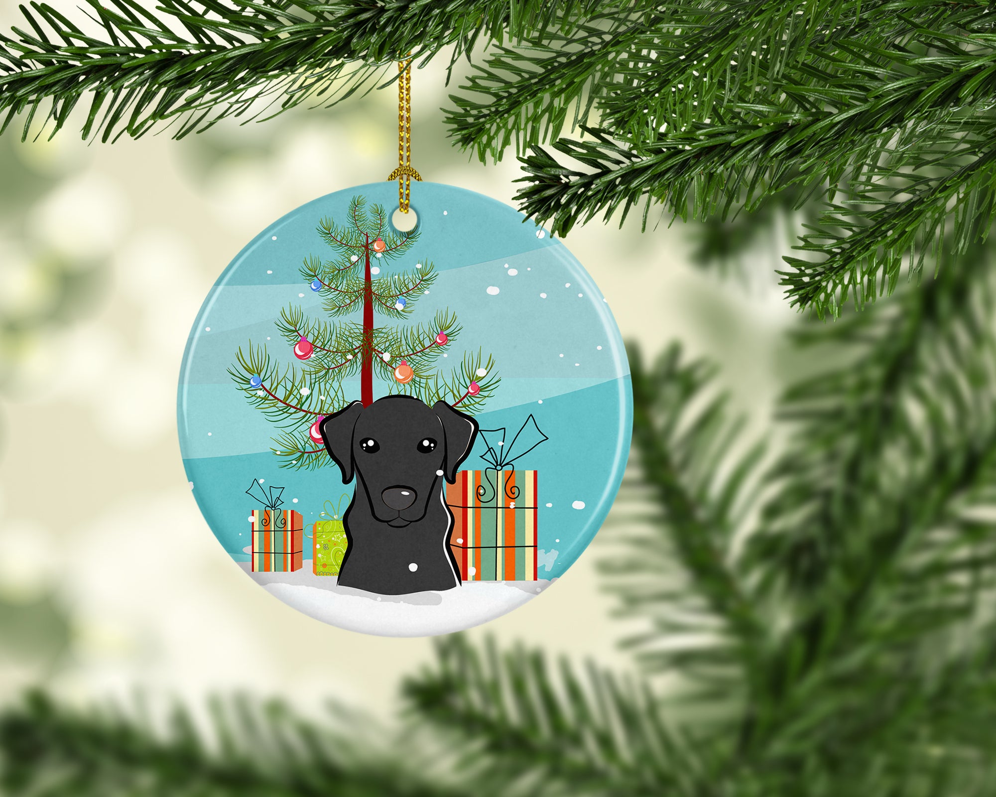 Christmas Tree and Black Labrador Ceramic Ornament BB1607CO1 - the-store.com