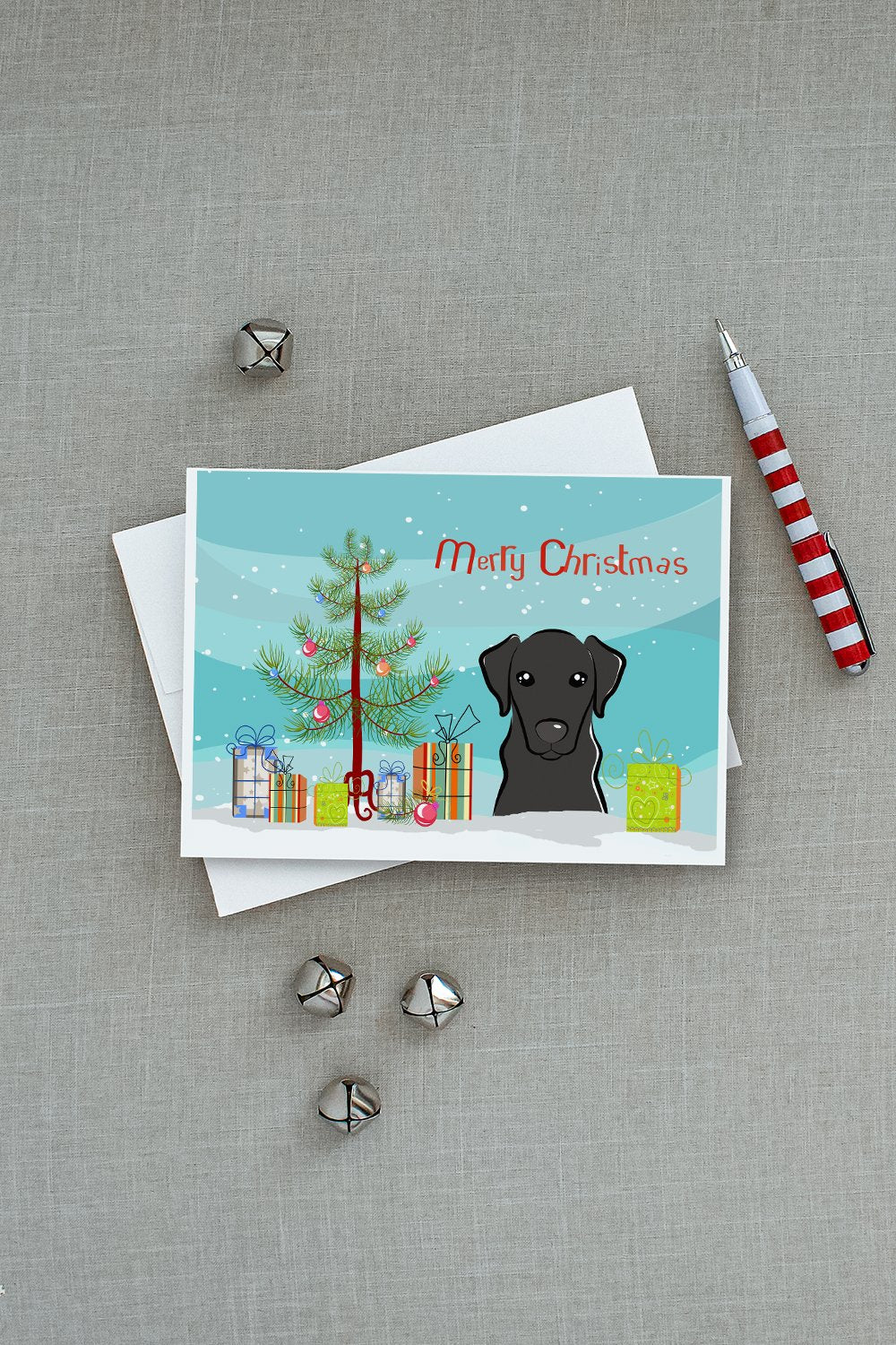 Christmas Tree and Black Labrador Greeting Cards and Envelopes Pack of 8 - the-store.com