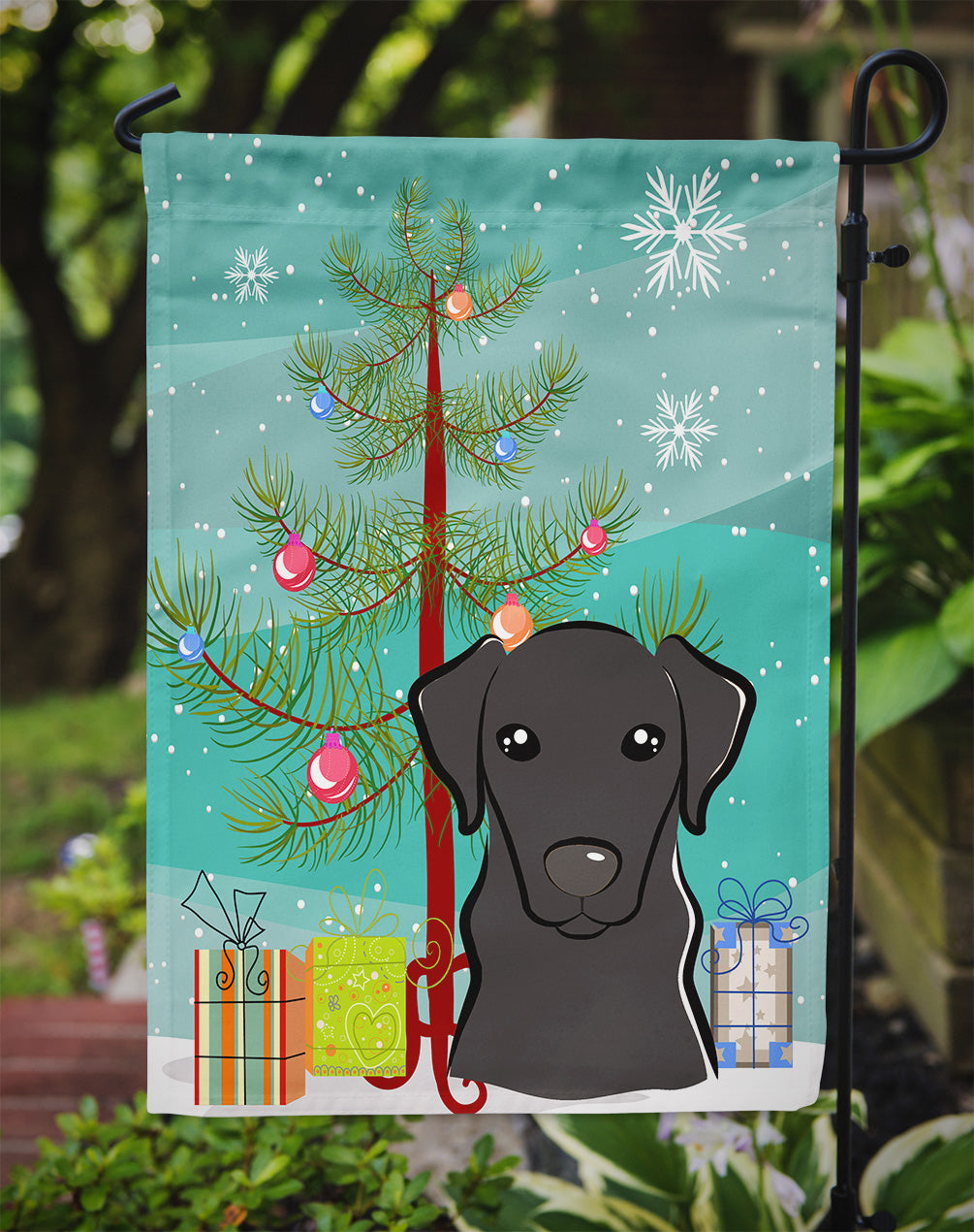 Arbre de Noël et drapeau du Labrador noir taille jardin BB1607GF