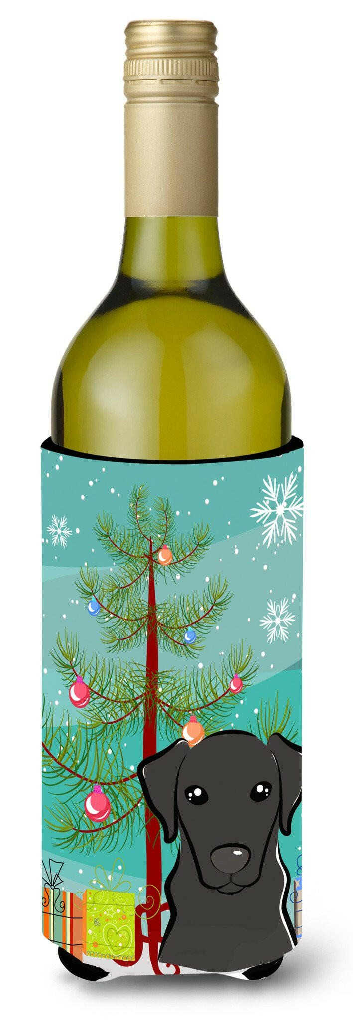 Christmas Tree and Black Labrador Wine Bottle Beverage Insulator Hugger BB1607LITERK by Caroline&#39;s Treasures
