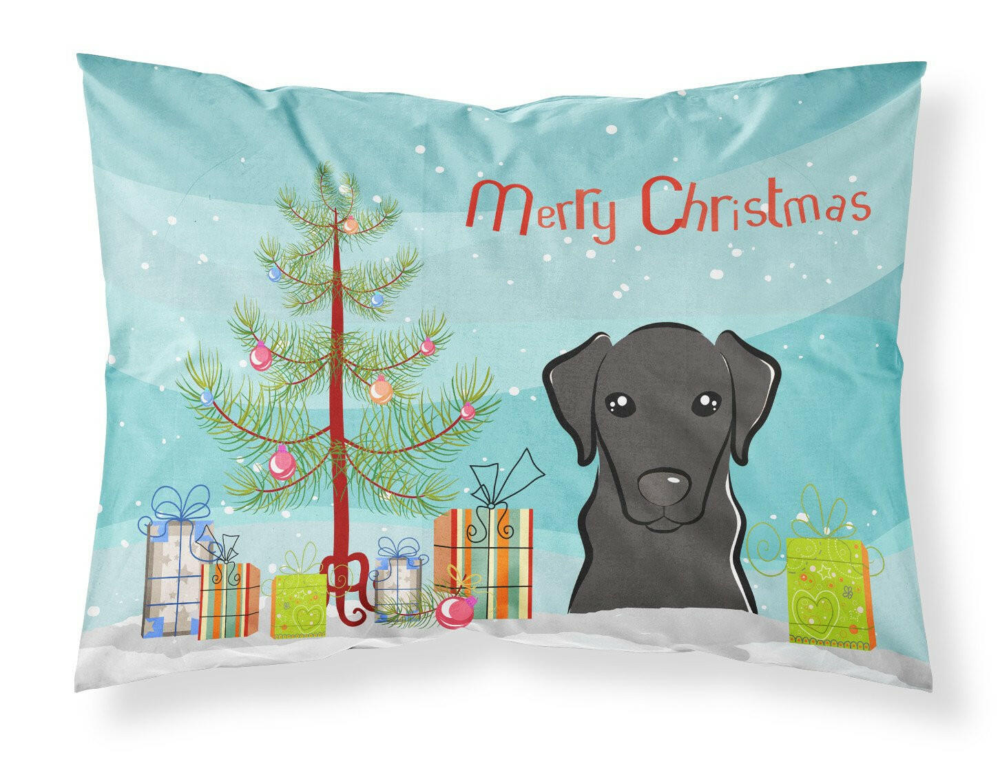 Christmas Tree and Black Labrador Fabric Standard Pillowcase BB1607PILLOWCASE by Caroline's Treasures