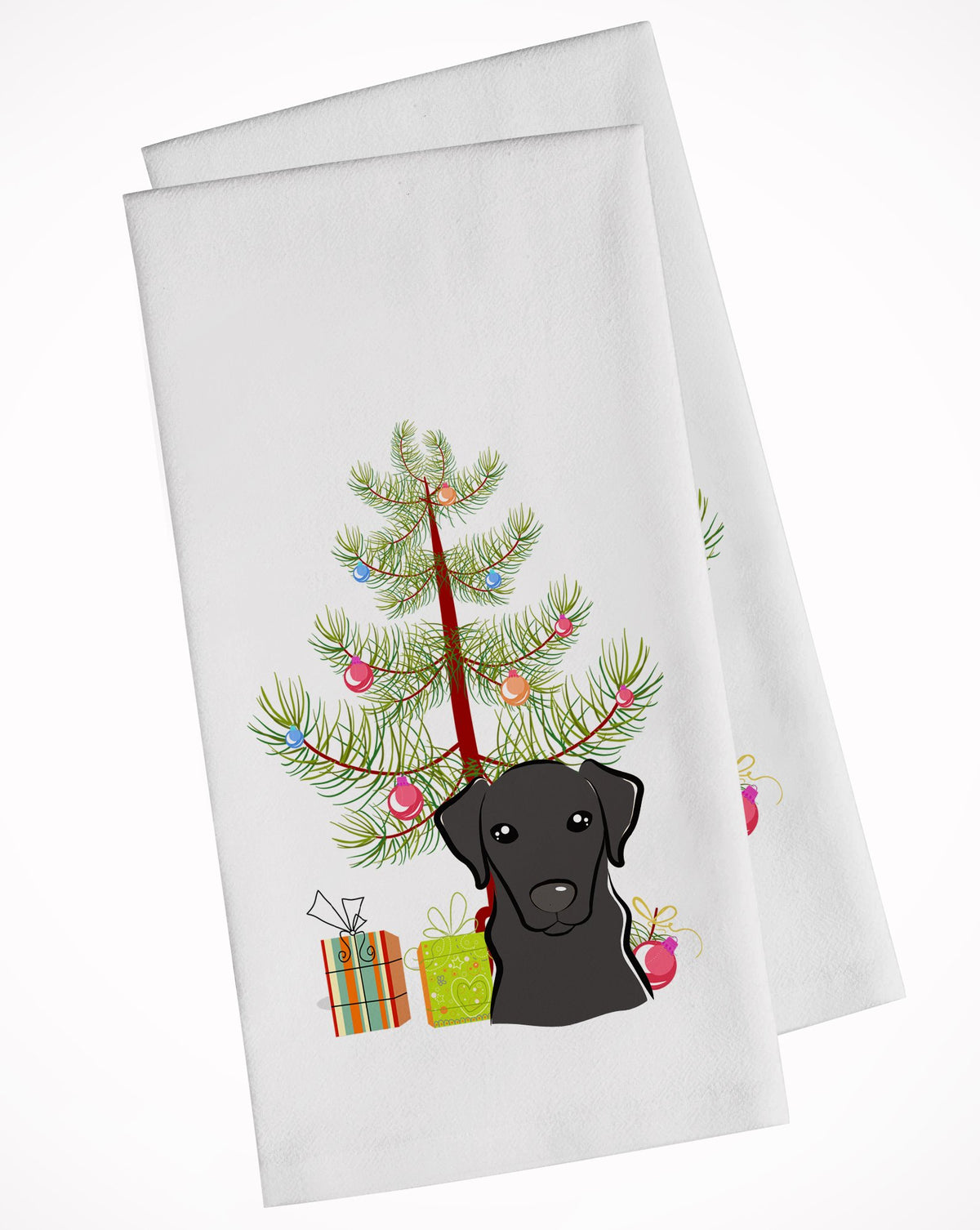 Christmas Tree and Black Labrador White Kitchen Towel Set of 2 BB1607WTKT by Caroline&#39;s Treasures