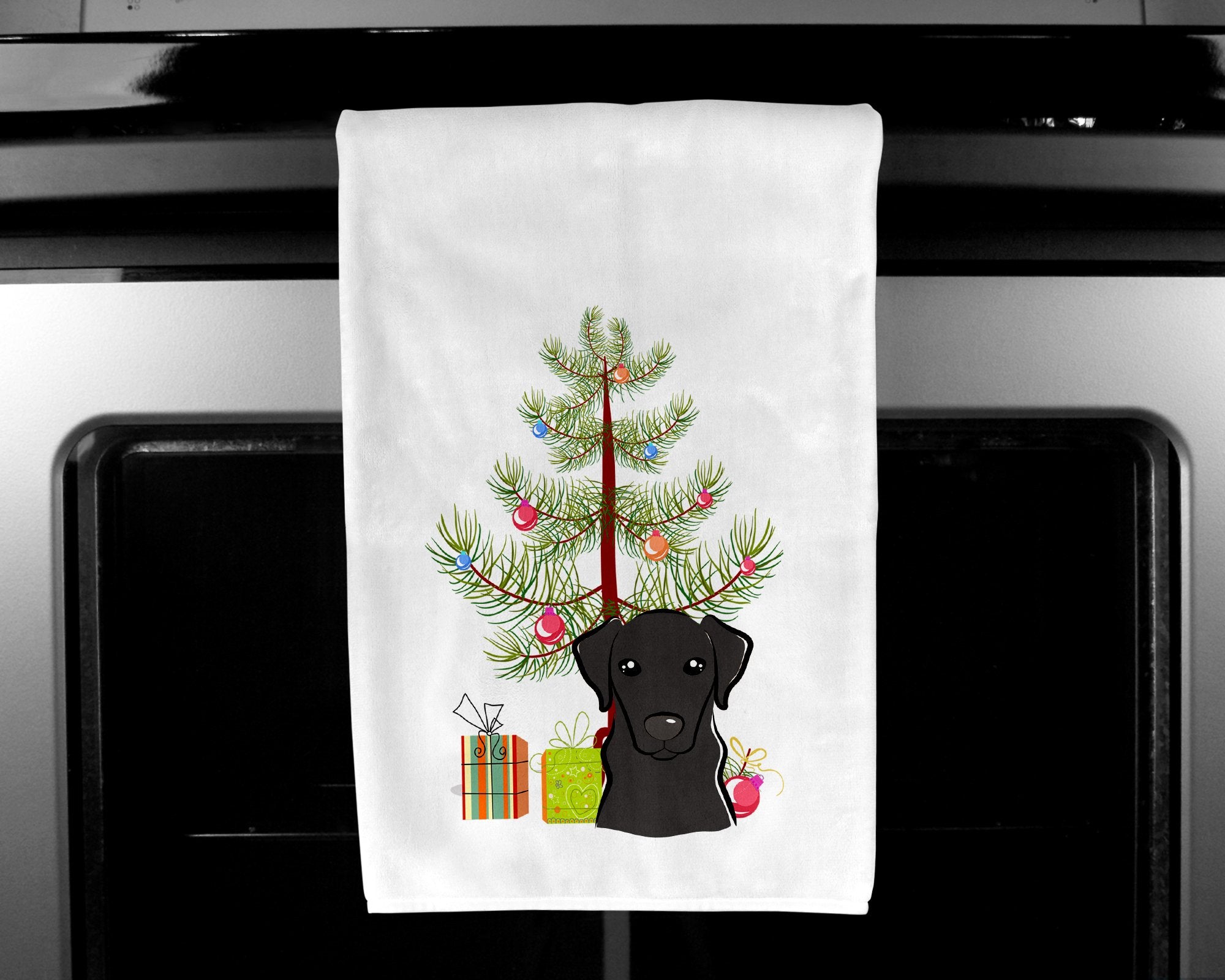 Christmas Tree and Black Labrador White Kitchen Towel Set of 2 BB1607WTKT by Caroline's Treasures