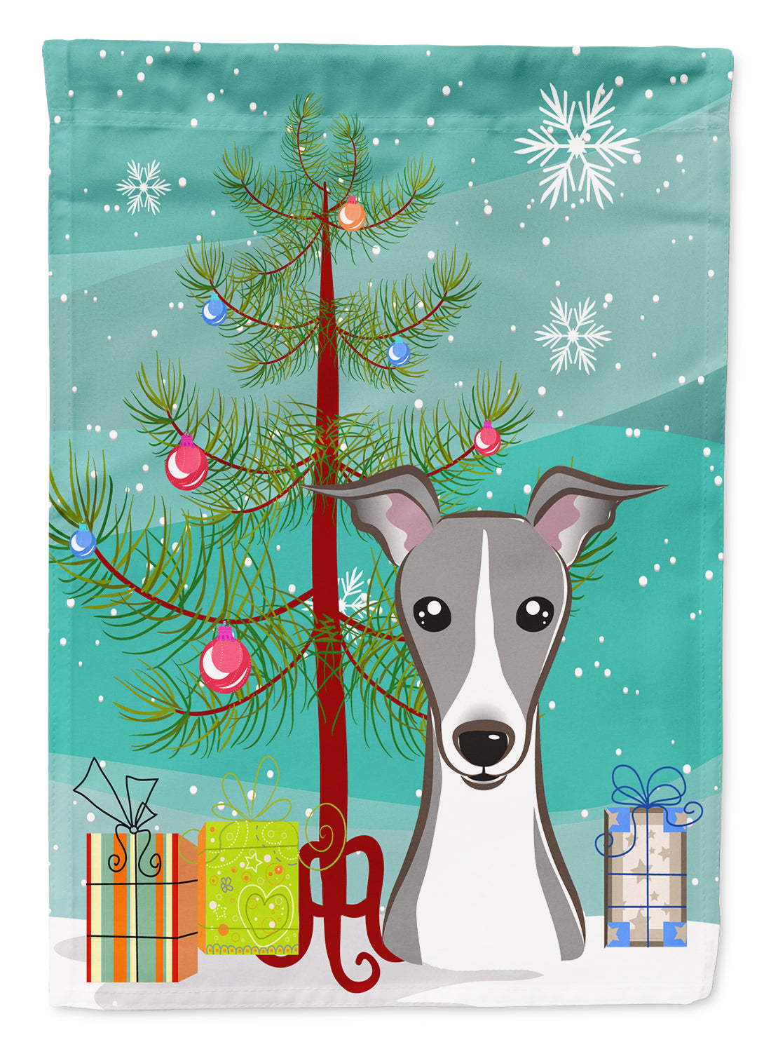 Christmas Tree and Italian Greyhound Flag Canvas House Size BB1608CHF  the-store.com.