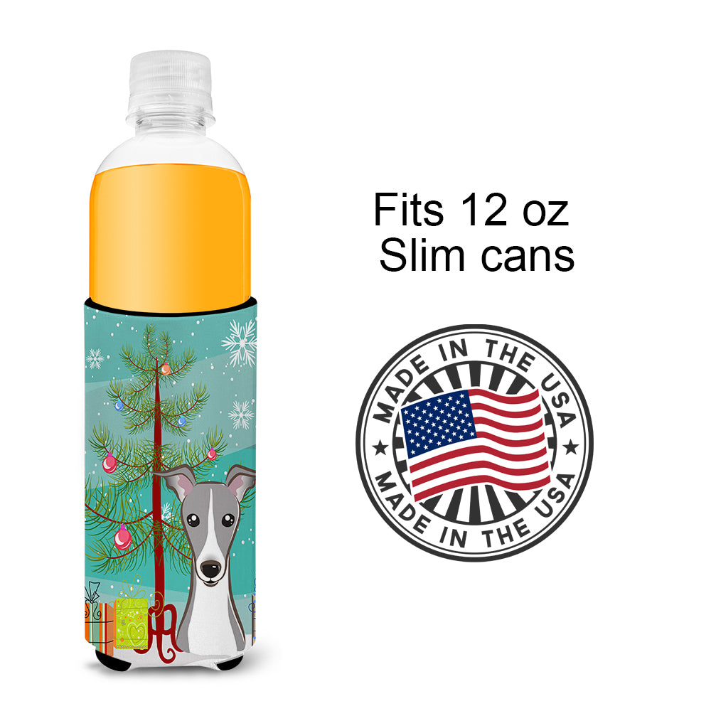 Christmas Tree and Italian Greyhound Ultra Beverage Insulators for slim cans BB1608MUK  the-store.com.