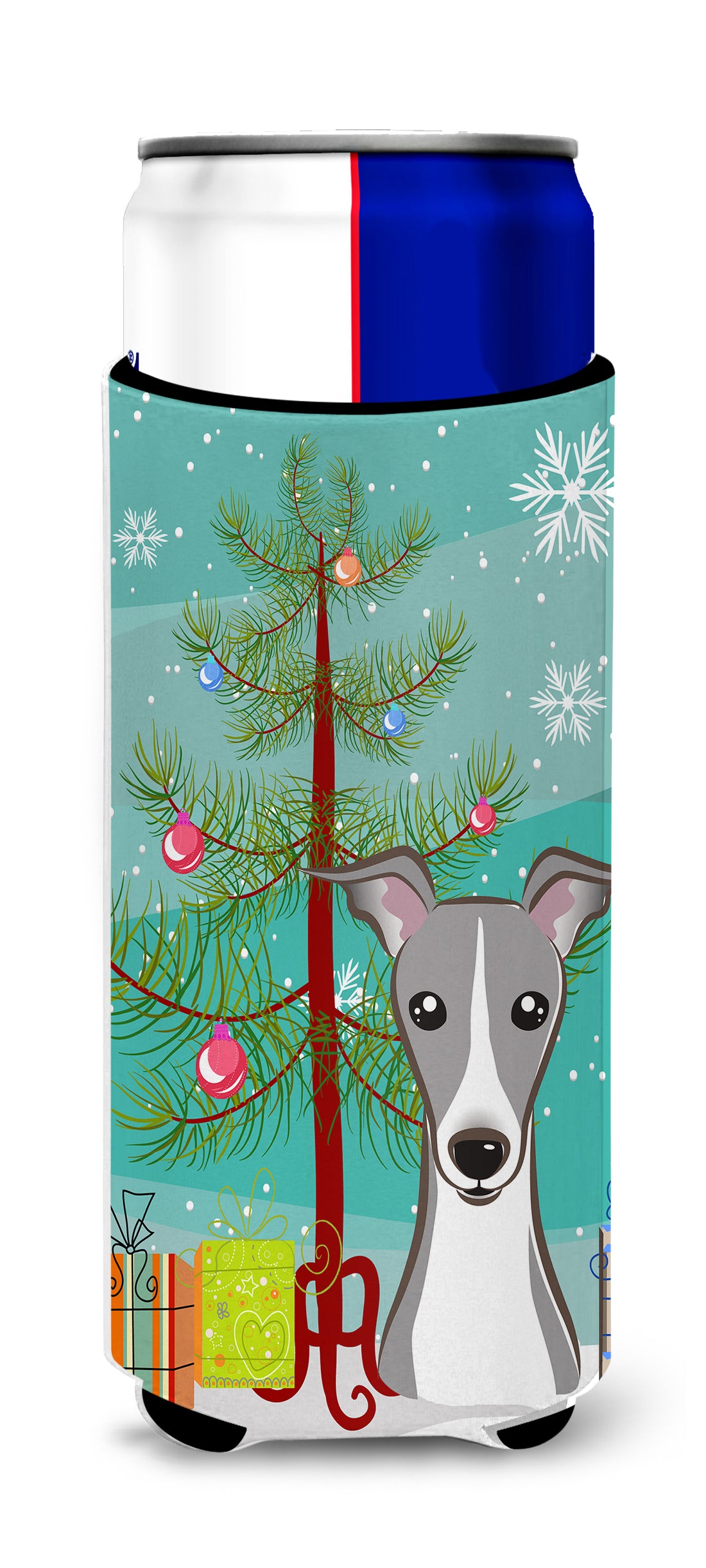 Christmas Tree and Italian Greyhound Ultra Beverage Insulators for slim cans BB1608MUK  the-store.com.