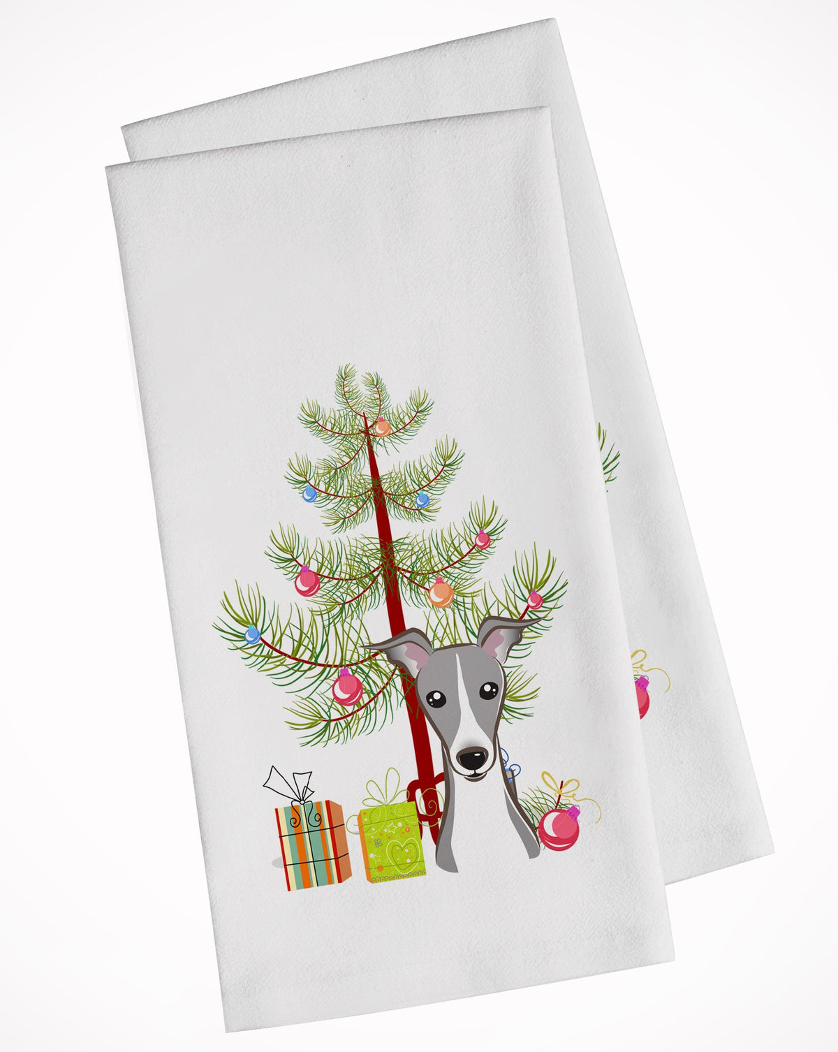 Christmas Tree and Italian Greyhound White Kitchen Towel Set of 2 BB1608WTKT by Caroline&#39;s Treasures
