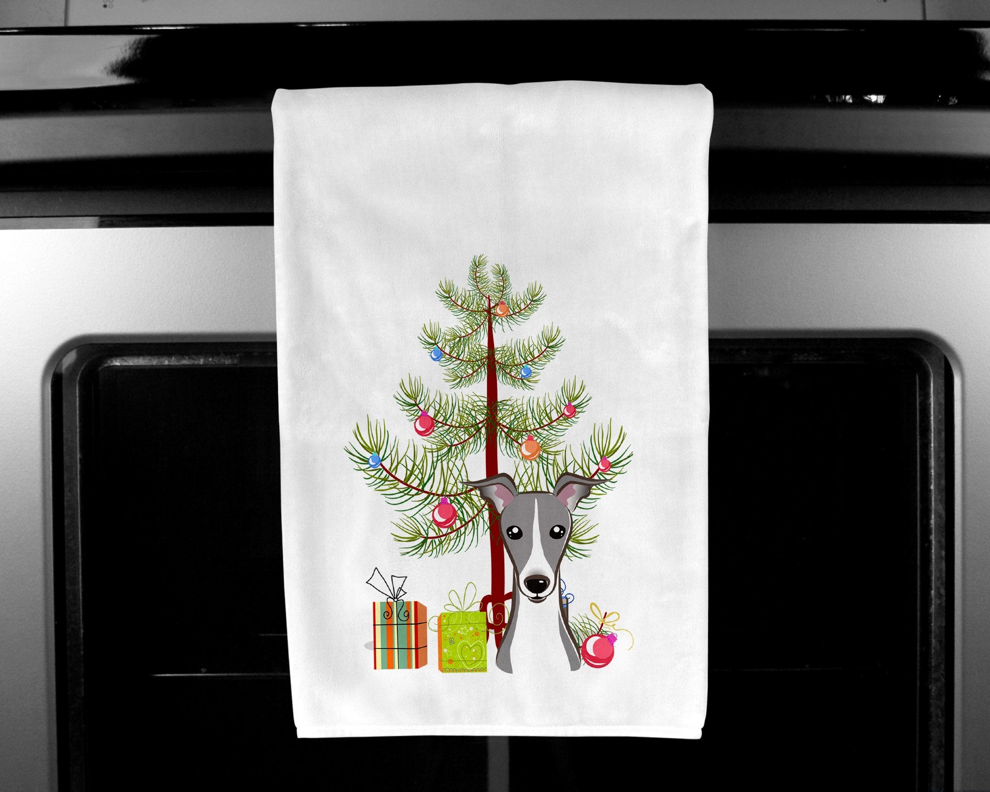 Christmas Tree and Italian Greyhound White Kitchen Towel Set of 2 BB1608WTKT by Caroline's Treasures