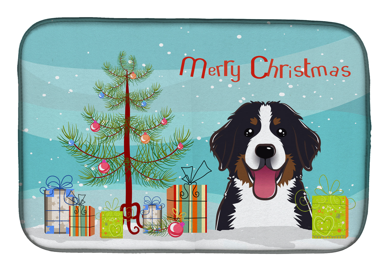 Christmas Tree and Bernese Mountain Dog Dish Drying Mat BB1609DDM  the-store.com.