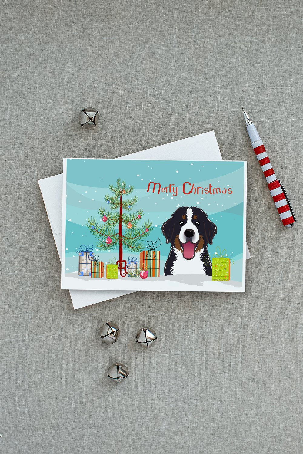 Christmas Tree and Bernese Mountain Dog Greeting Cards and Envelopes Pack of 8 - the-store.com