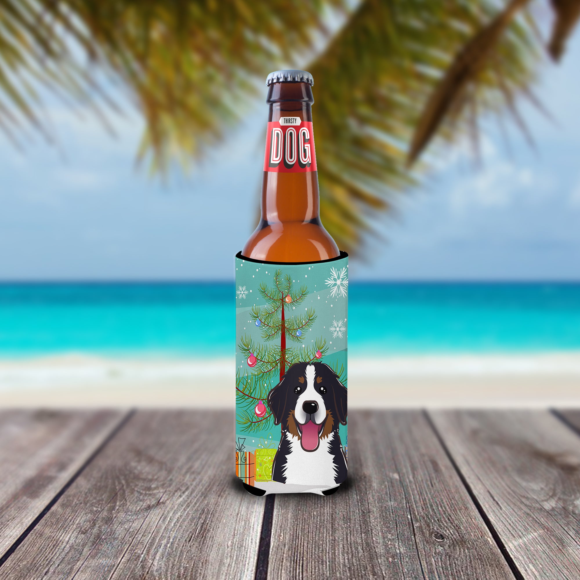 Christmas Tree and Bernese Mountain Dog Ultra Beverage Insulators for slim cans BB1609MUK
