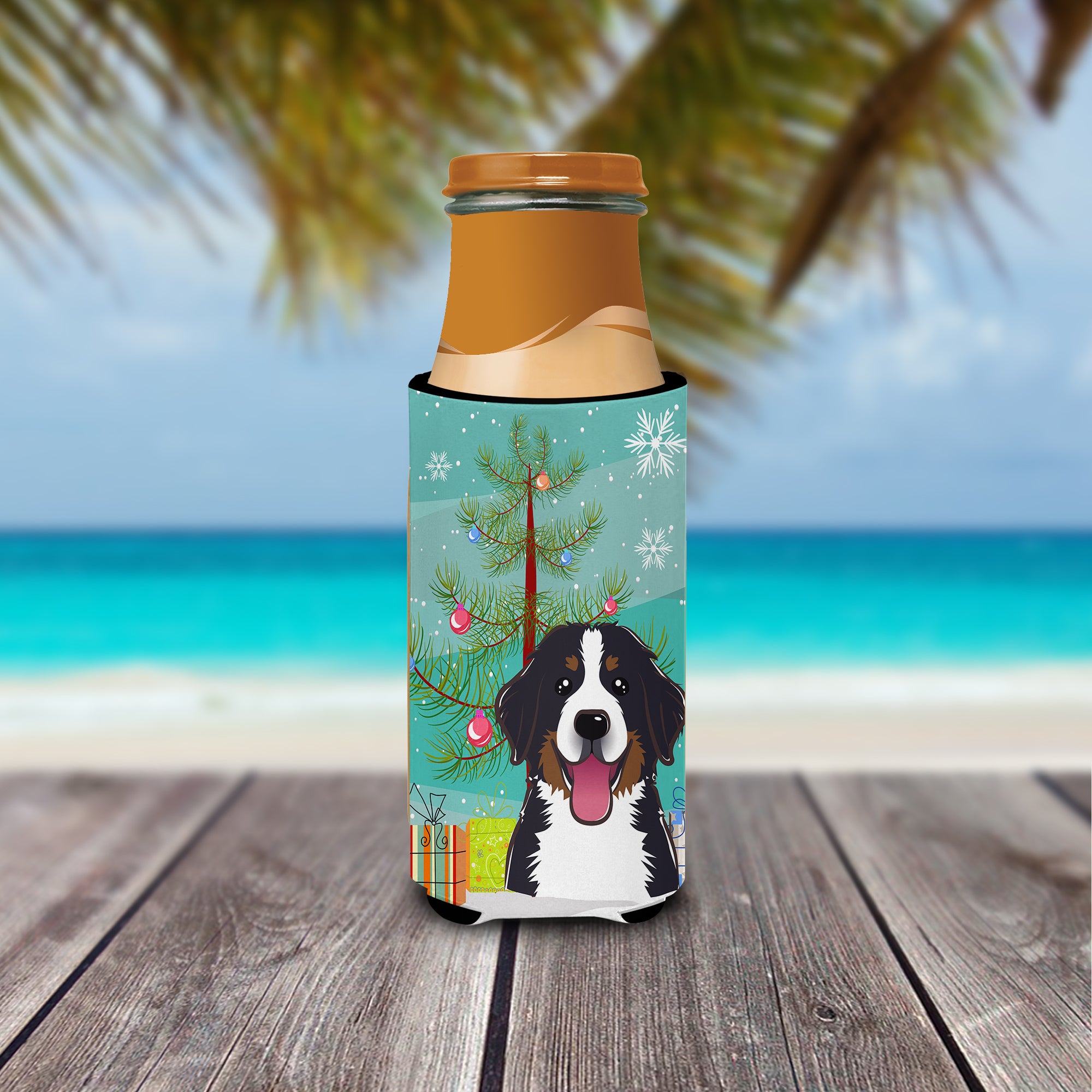 Christmas Tree and Bernese Mountain Dog Ultra Beverage Insulators for slim cans BB1609MUK  the-store.com.