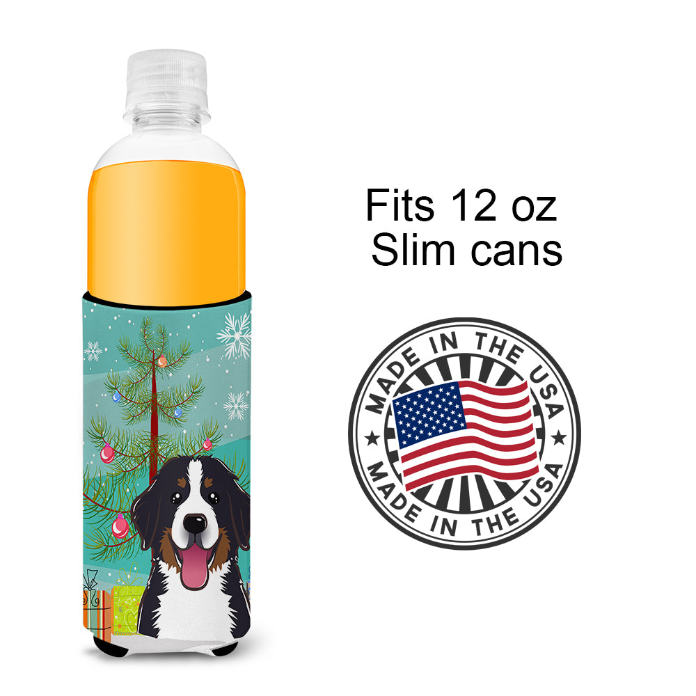 Christmas Tree and Bernese Mountain Dog Ultra Beverage Insulators for slim cans BB1609MUK