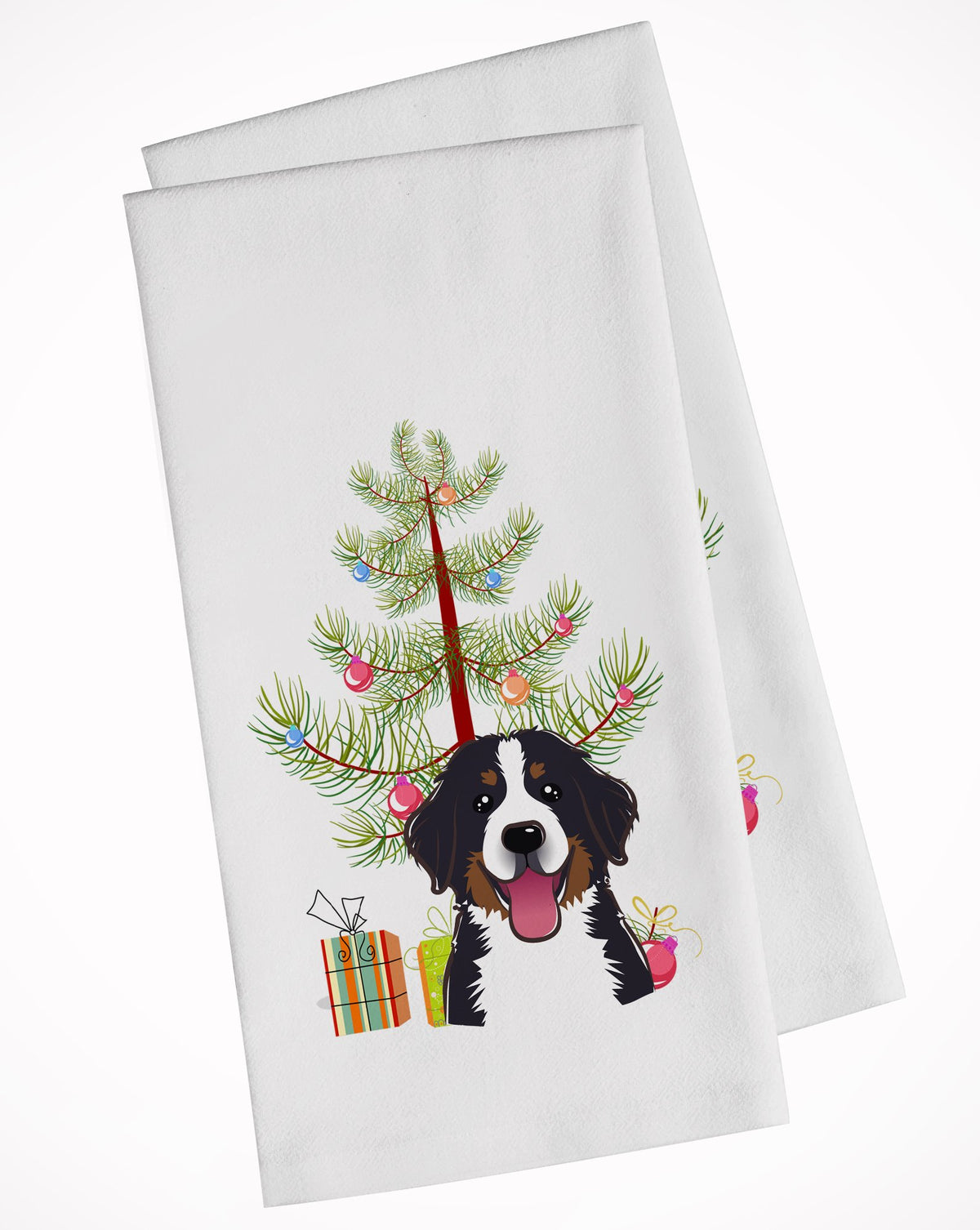 Christmas Tree and Bernese Mountain Dog White Kitchen Towel Set of 2 BB1609WTKT by Caroline&#39;s Treasures