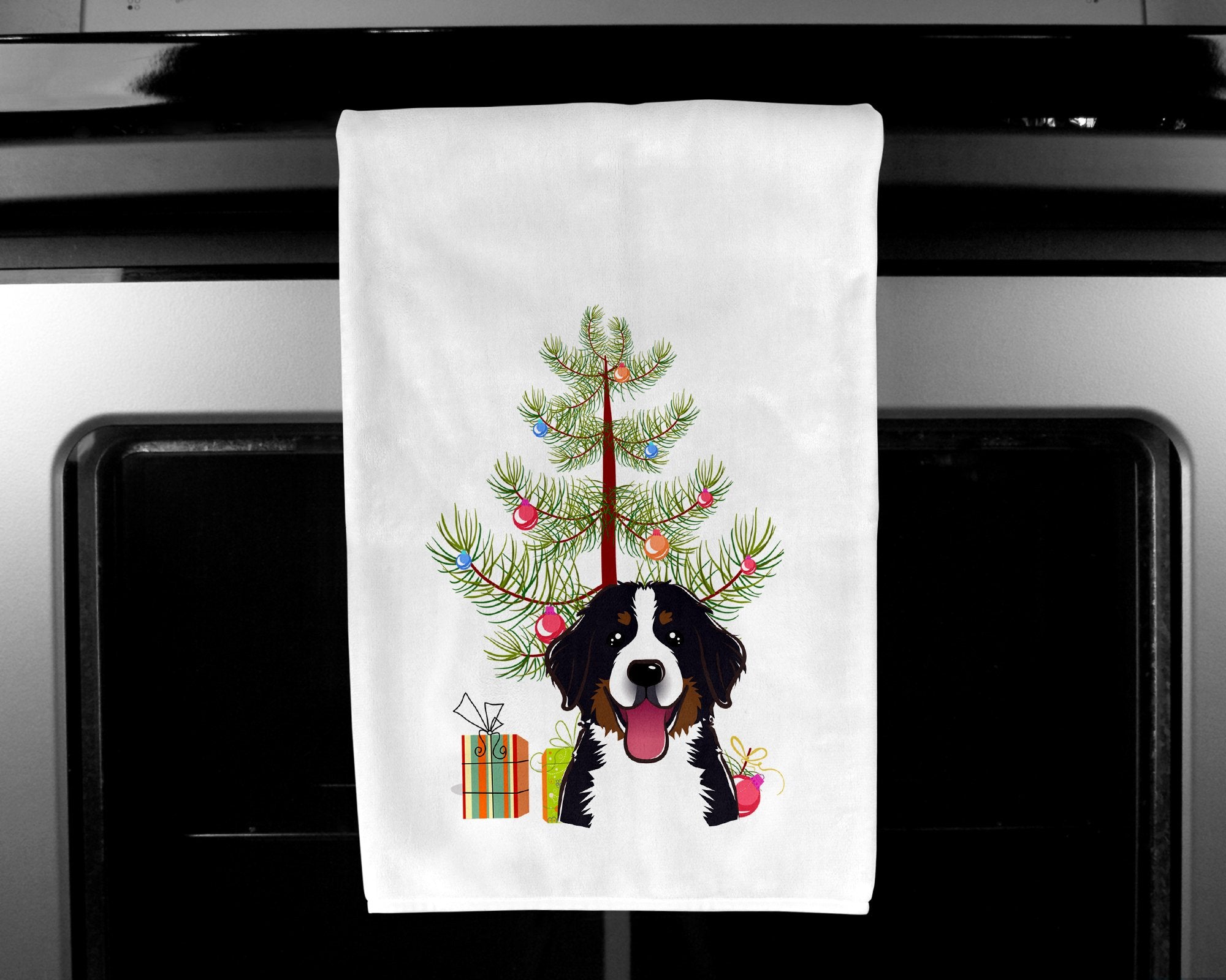 Christmas Tree and Bernese Mountain Dog White Kitchen Towel Set of 2 BB1609WTKT by Caroline's Treasures