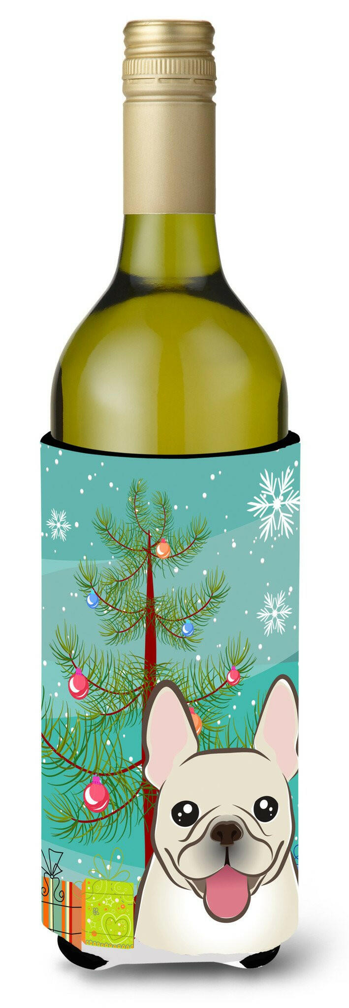Christmas Tree and French Bulldog Wine Bottle Beverage Insulator Hugger BB1610LITERK by Caroline&#39;s Treasures