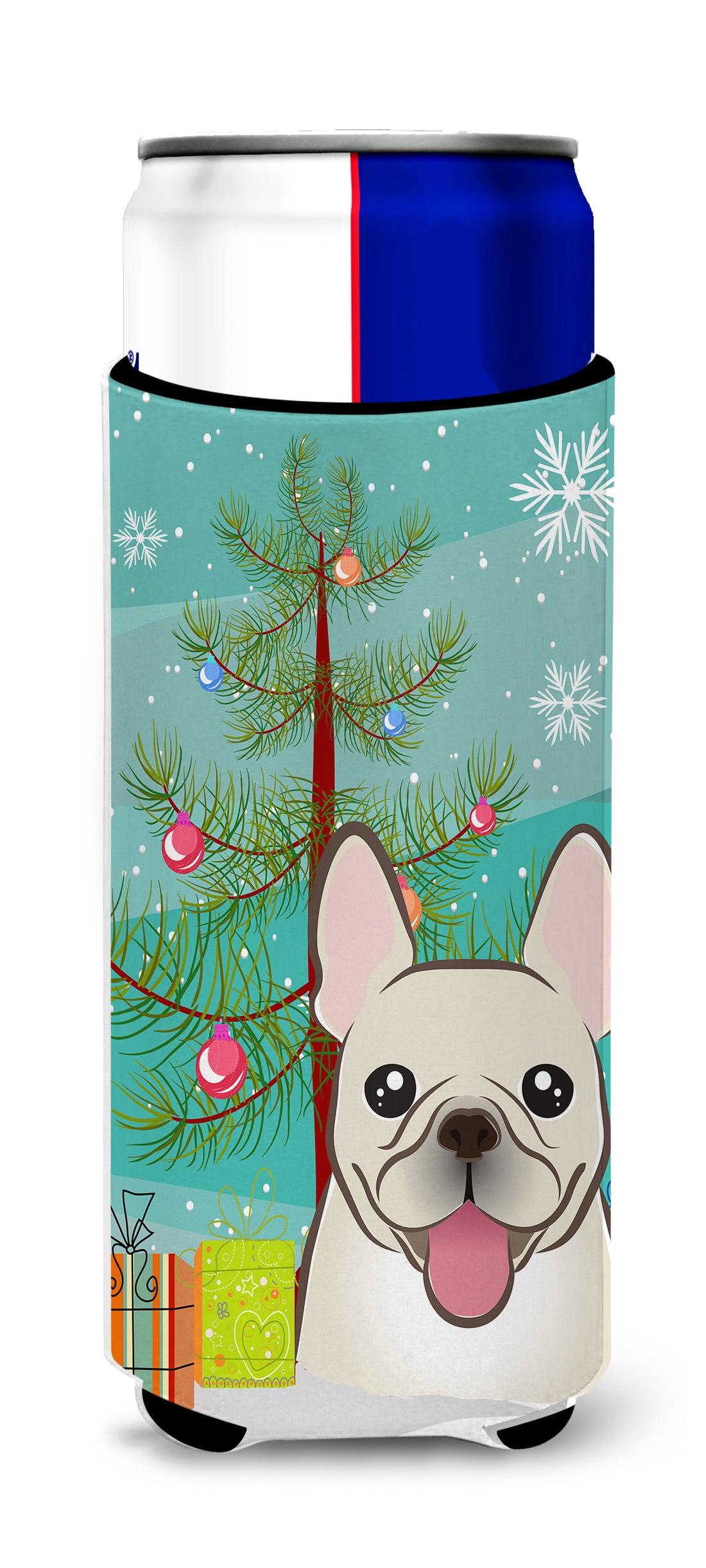 Christmas Tree and French Bulldog Ultra Beverage Insulators for slim cans BB1610MUK