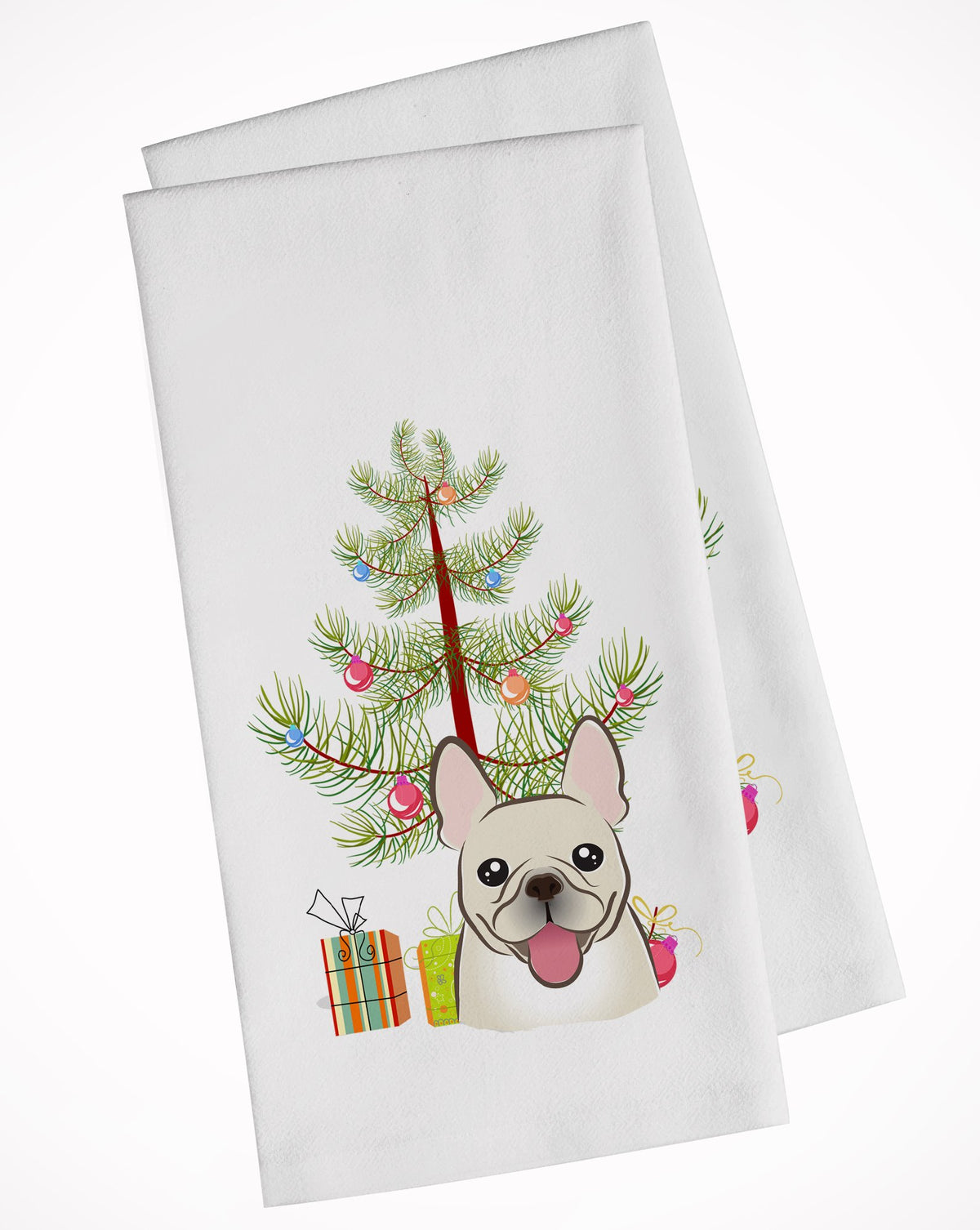 Christmas Tree and French Bulldog White Kitchen Towel Set of 2 BB1610WTKT by Caroline&#39;s Treasures