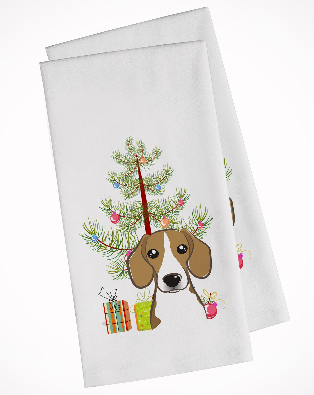 Christmas Tree and Beagle White Kitchen Towel Set of 2 BB1611WTKT by Caroline&#39;s Treasures