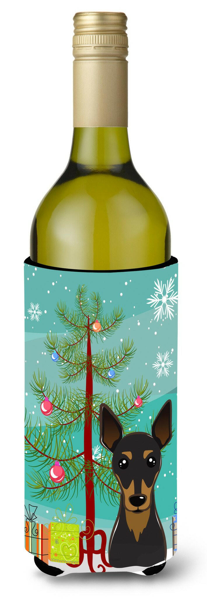 Christmas Tree and Min Pin Wine Bottle Beverage Insulator Hugger BB1612LITERK by Caroline&#39;s Treasures