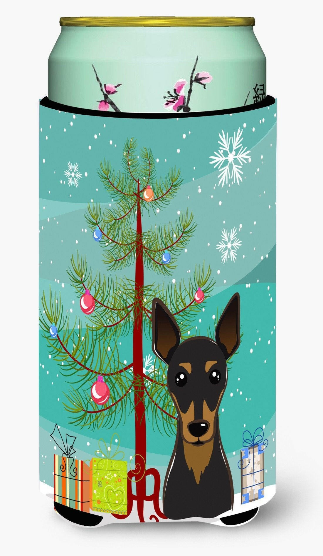 Christmas Tree and Min Pin Tall Boy Beverage Insulator Hugger BB1612TBC by Caroline&#39;s Treasures