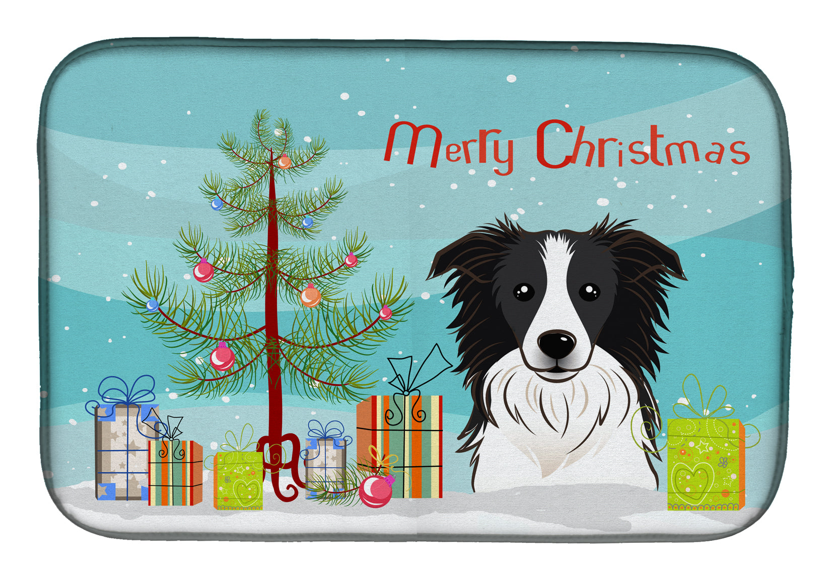 Christmas Tree and Border Collie Dish Drying Mat BB1613DDM  the-store.com.