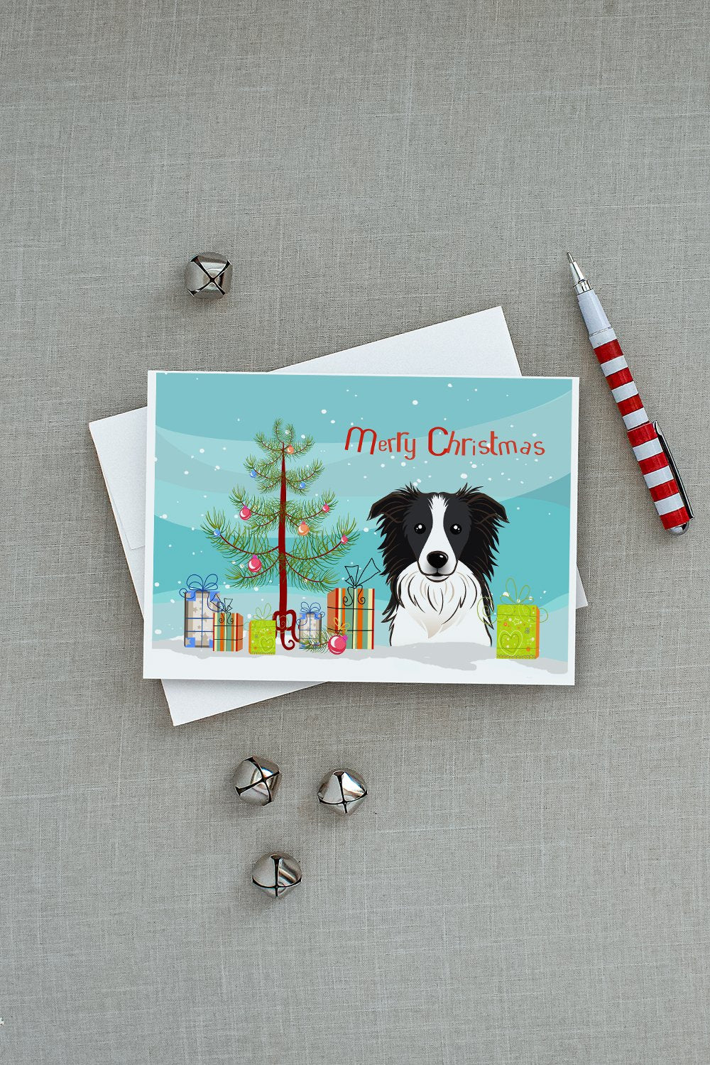 Christmas Tree and Border Collie Greeting Cards and Envelopes Pack of 8 - the-store.com