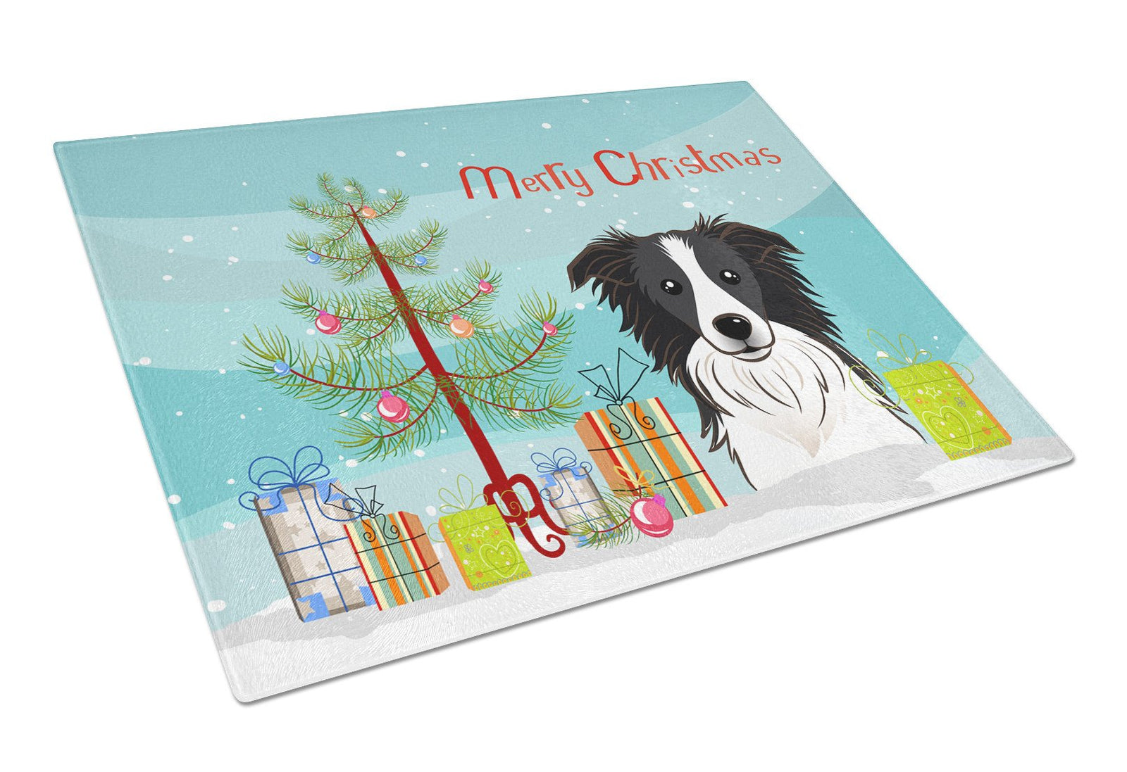 Christmas Tree and Border Collie Glass Cutting Board Large BB1613LCB by Caroline's Treasures