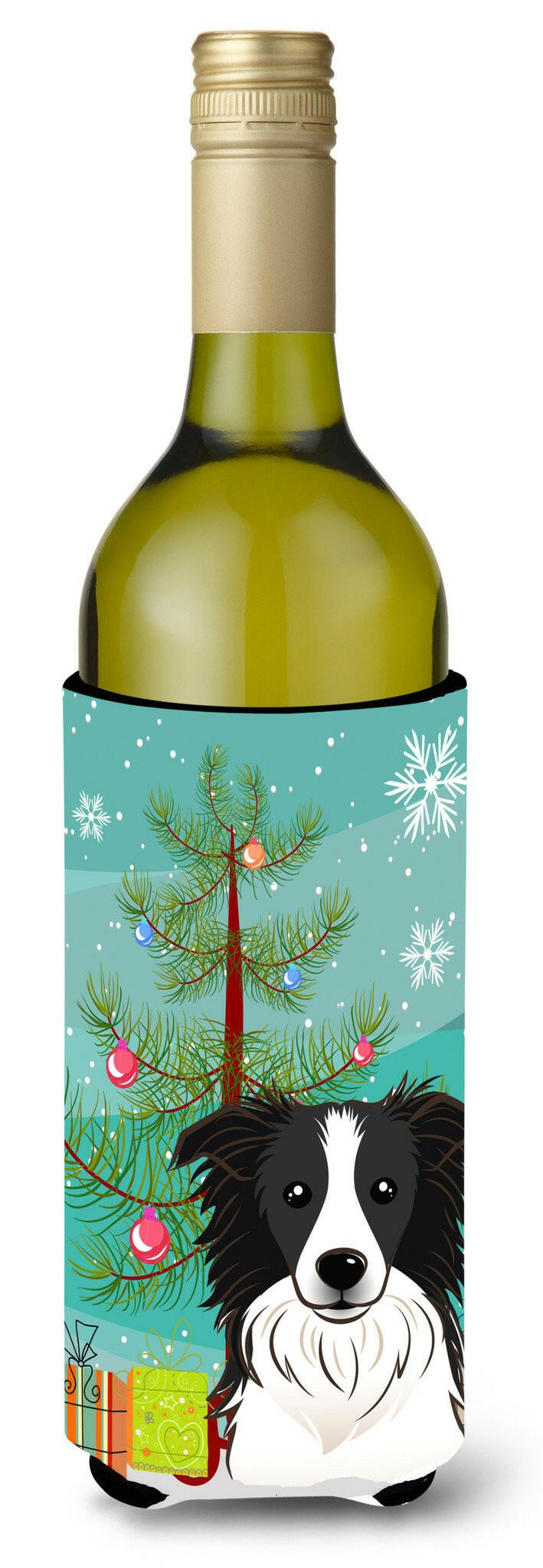 Christmas Tree and Border Collie Wine Bottle Beverage Insulator Hugger BB1613LITERK by Caroline&#39;s Treasures