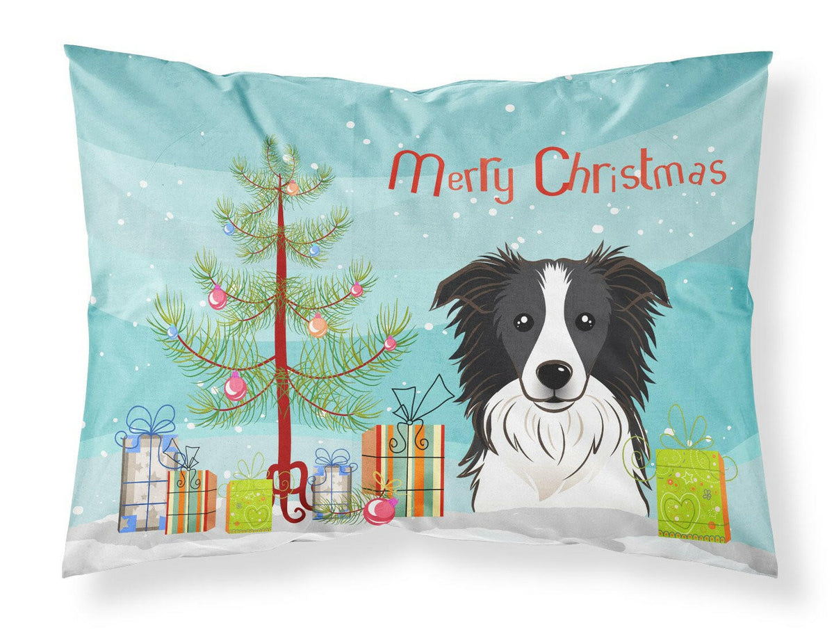 Christmas Tree and Border Collie Fabric Standard Pillowcase BB1613PILLOWCASE by Caroline&#39;s Treasures