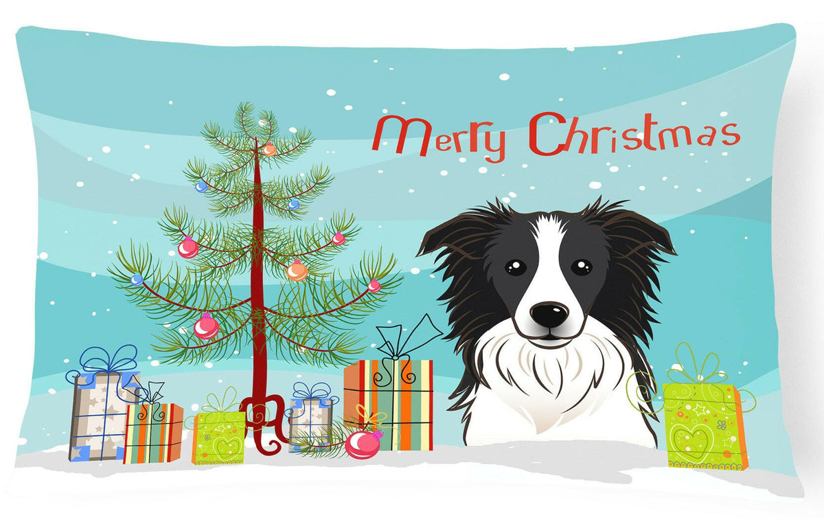 Christmas Tree and Border Collie Fabric Decorative Pillow BB1613PW1216 by Caroline&#39;s Treasures