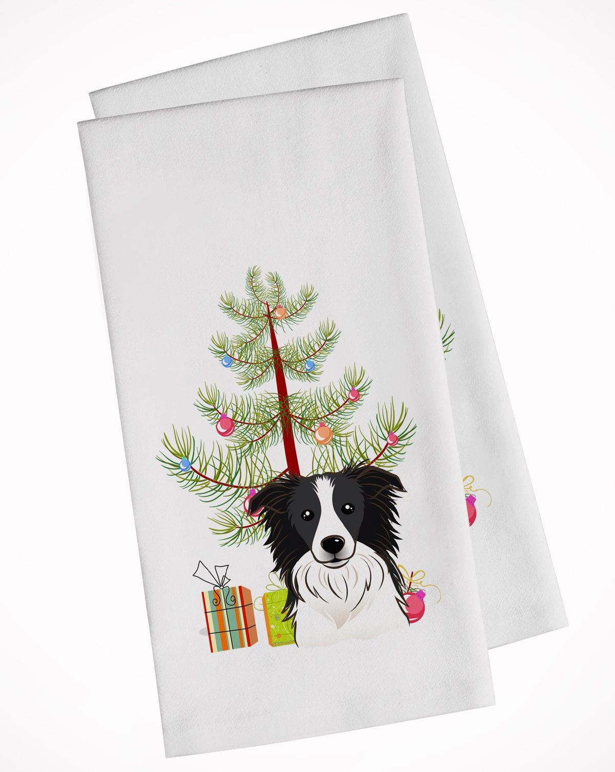 Christmas Tree and Border Collie White Kitchen Towel Set of 2 BB1613WTKT by Caroline&#39;s Treasures