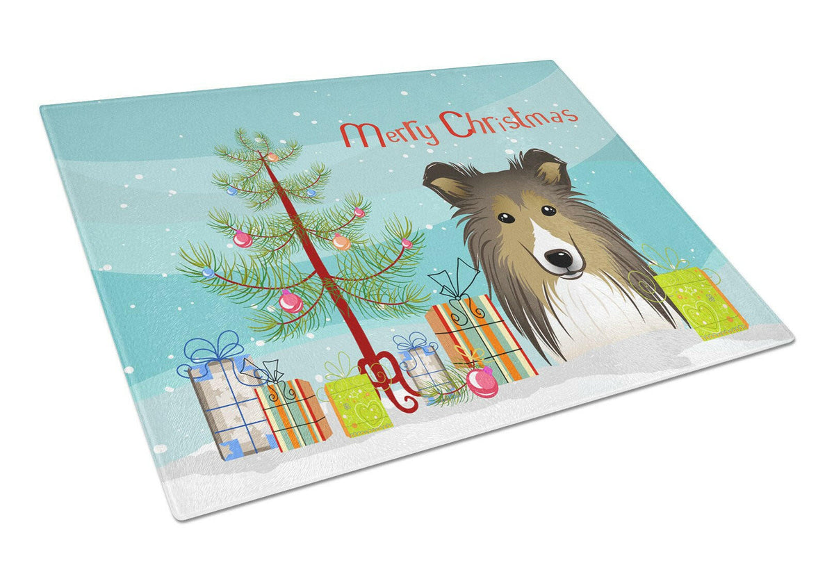 Christmas Tree and Sheltie Glass Cutting Board Large BB1614LCB by Caroline&#39;s Treasures