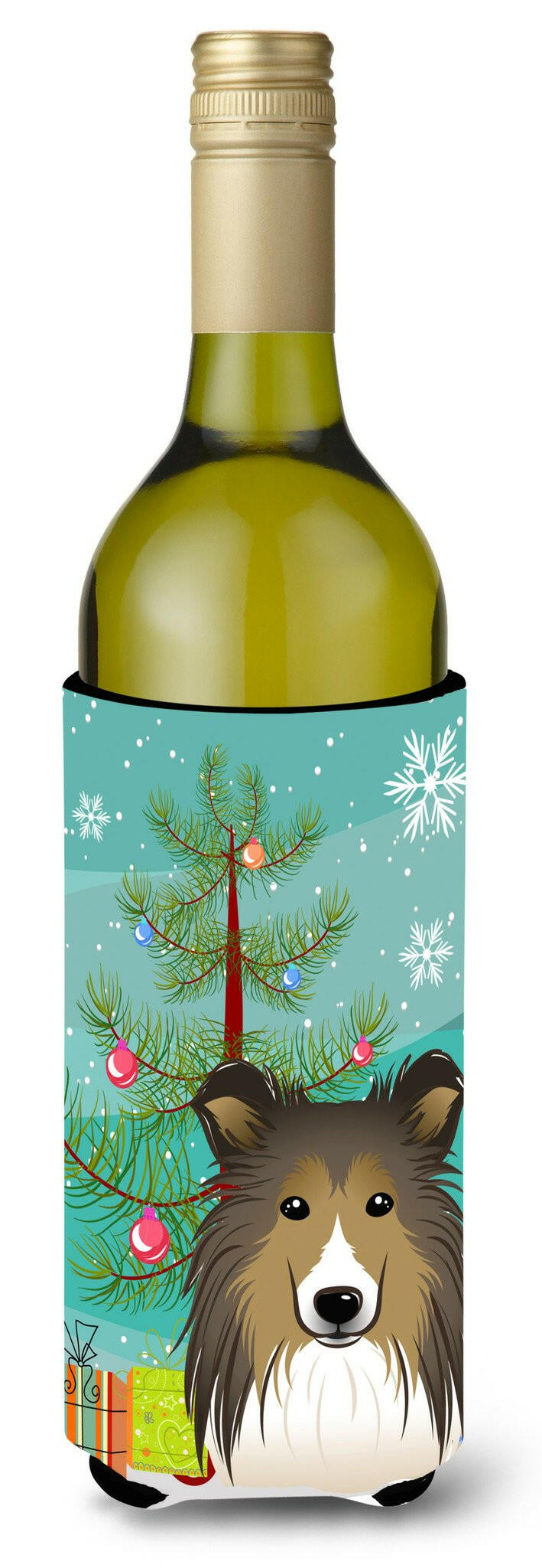 Christmas Tree and Sheltie Wine Bottle Beverage Insulator Hugger BB1614LITERK by Caroline&#39;s Treasures