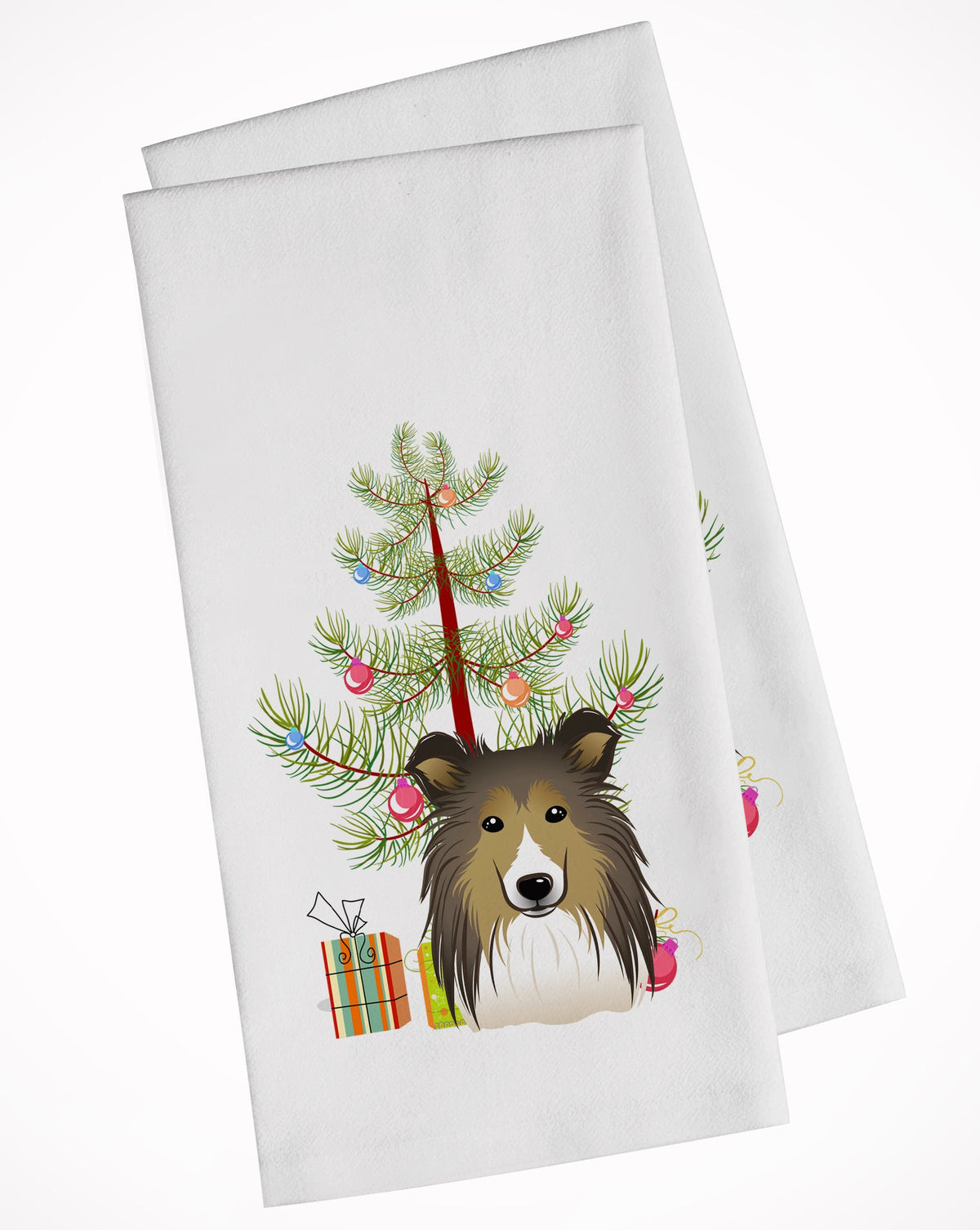 Christmas Tree and Sheltie White Kitchen Towel Set of 2 BB1614WTKT by Caroline&#39;s Treasures