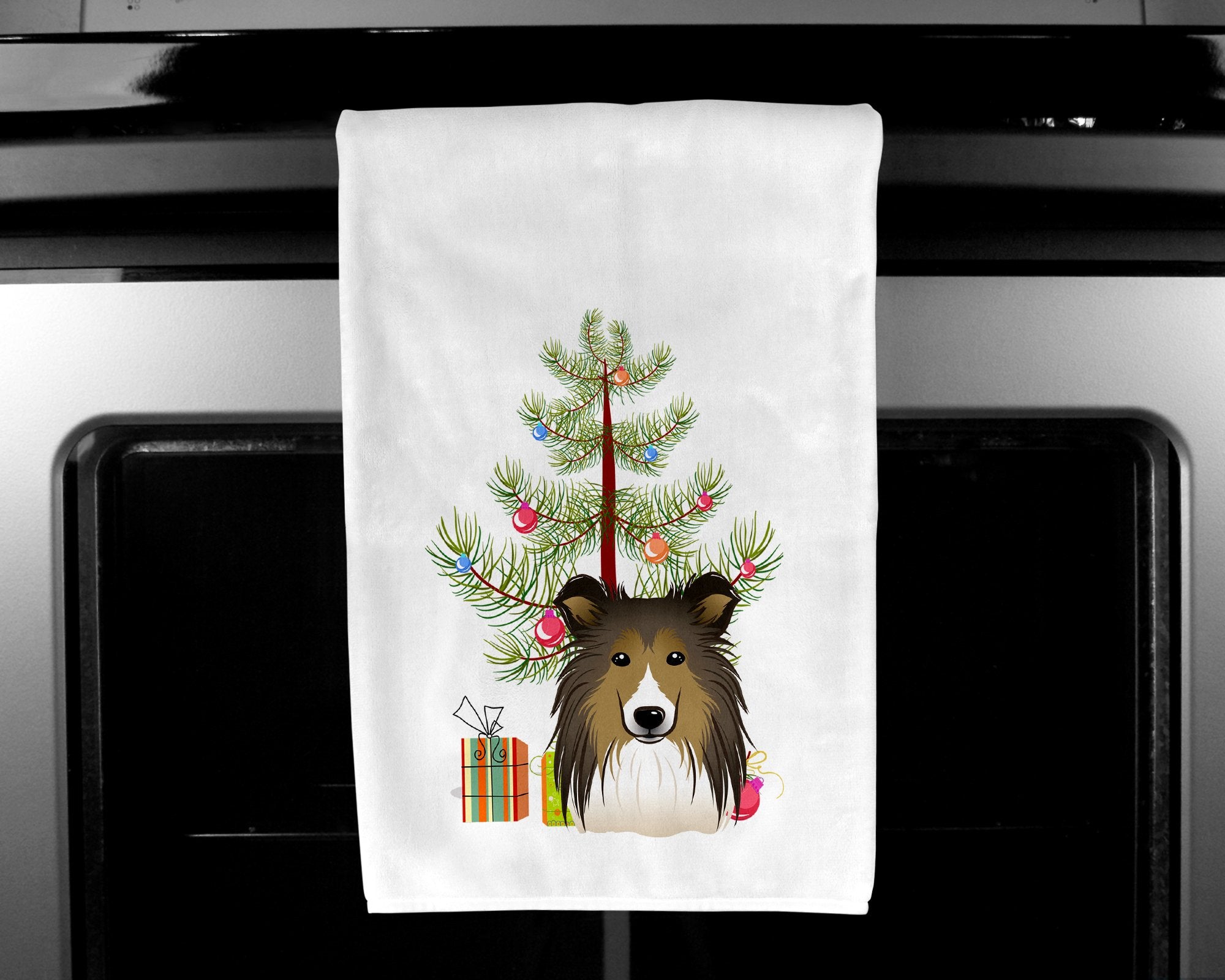 Christmas Tree and Sheltie White Kitchen Towel Set of 2 BB1614WTKT by Caroline's Treasures