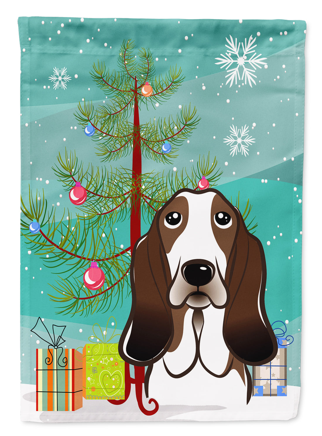 Christmas Tree and Basset Hound Flag Canvas House Size BB1615CHF