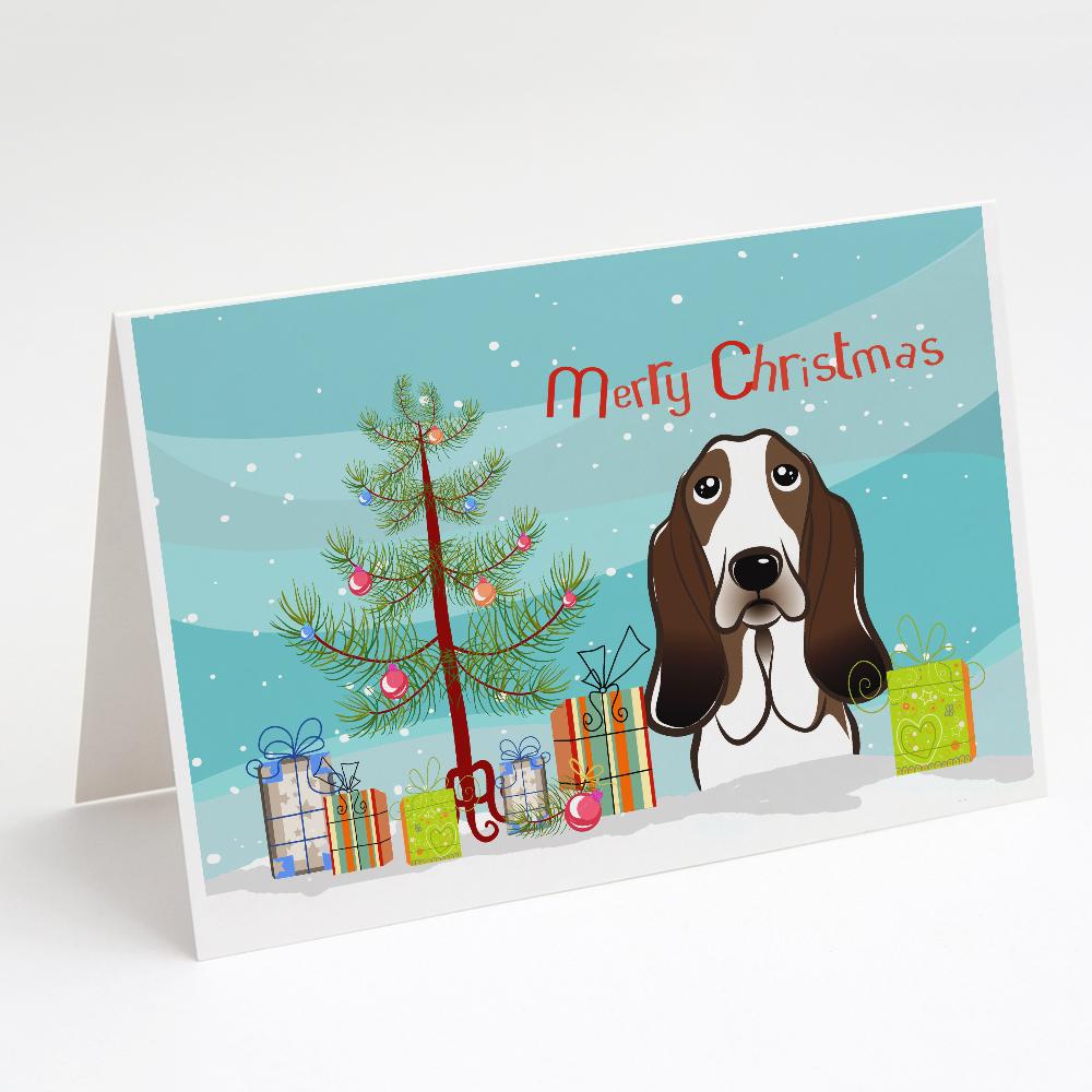 Buy this Christmas Tree and Basset Hound Greeting Cards and Envelopes Pack of 8