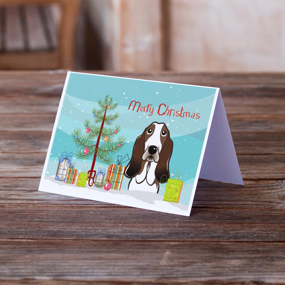 Christmas Tree and Basset Hound Greeting Cards and Envelopes Pack of 8 - the-store.com