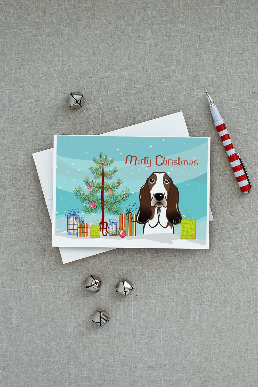 Christmas Tree and Basset Hound Greeting Cards and Envelopes Pack of 8 - the-store.com