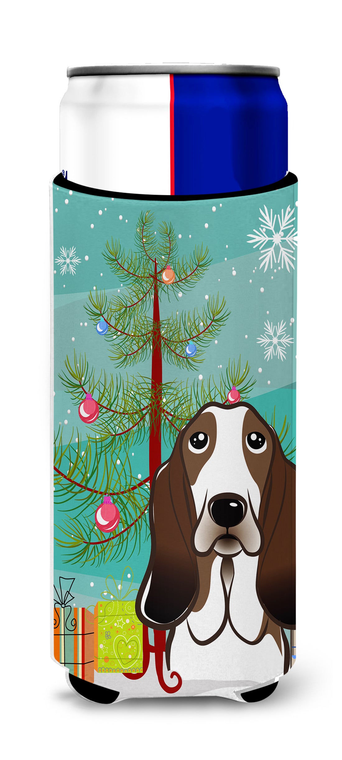 Christmas Tree and Basset Hound Ultra Beverage Insulators for slim cans BB1615MUK