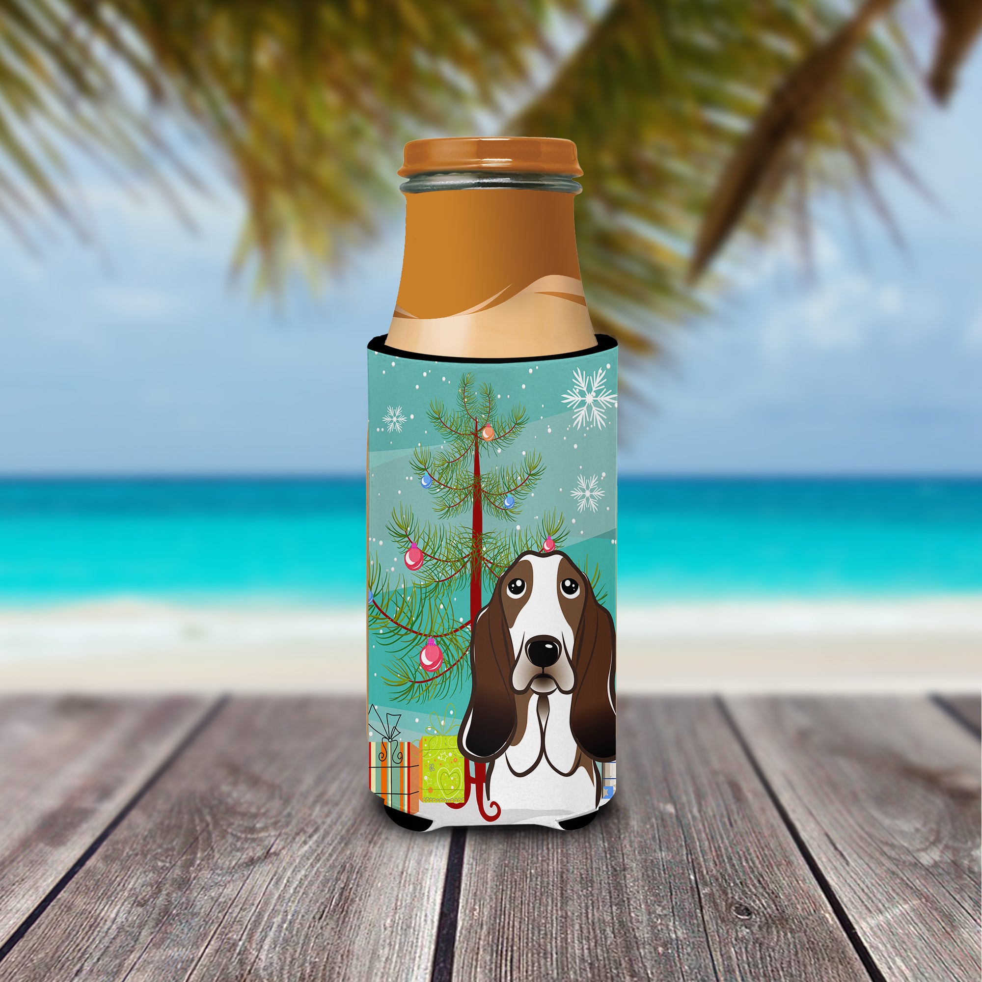 Christmas Tree and Basset Hound Ultra Beverage Insulators for slim cans BB1615MUK  the-store.com.